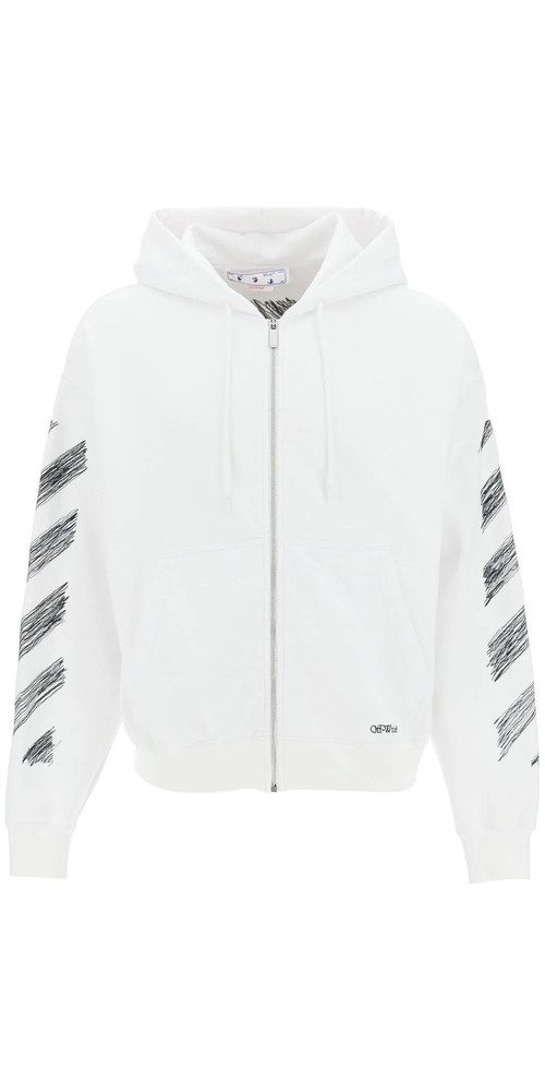OFF-WHITE Kapuzensweatshirt Off White Muster Sweatshirt mit Reißverschluss in weiß