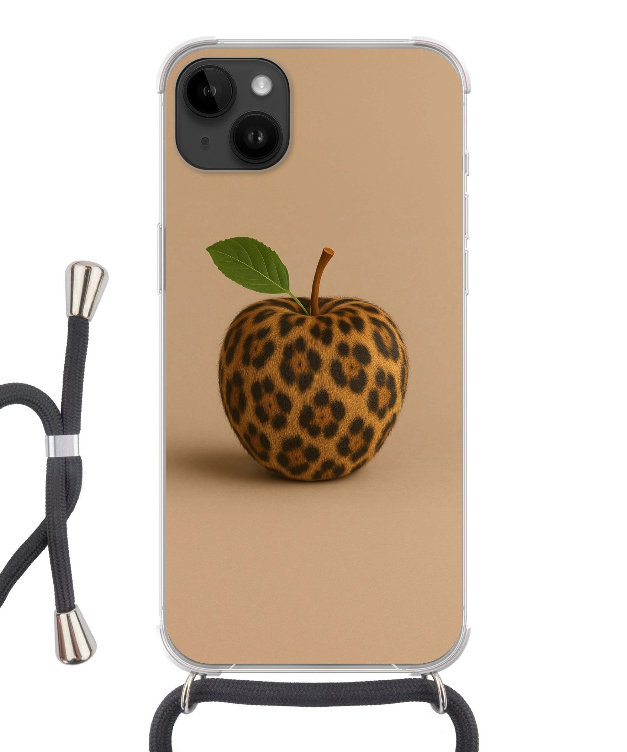 MuchoWow Handyhülle für Apple iPhone 14 Max Apfel - Panther - Blatt - Grün, Tragbare Handyhüllen mit Kette zum umhängen, Handykette Handyband