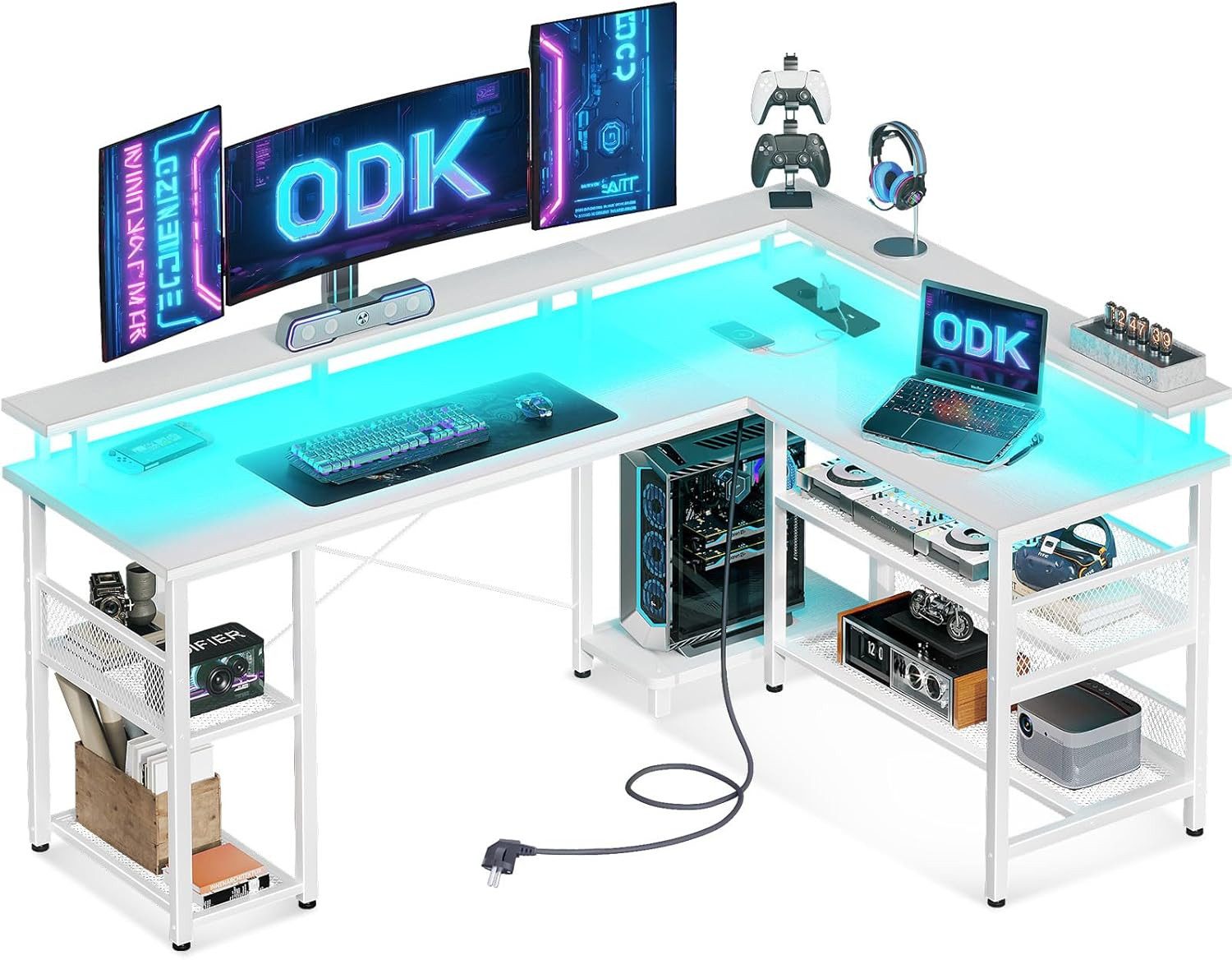 ODK Schreibtisch L-Form, mit Steckdosen, USB & Stauraum, weiß (1-St) günstig online kaufen