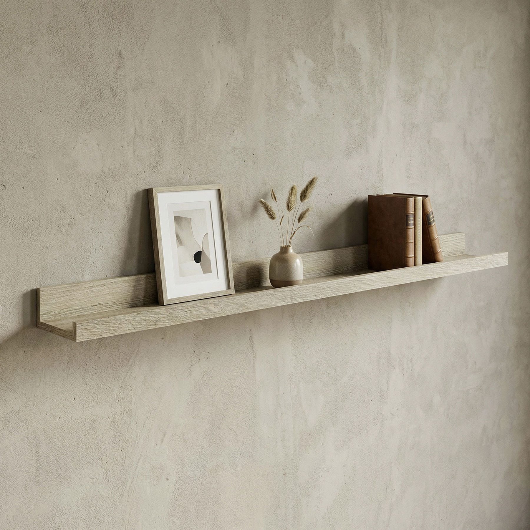 Levandeo® Bilderleiste, Bilderleiste Eiche Gekälkt L110cm MDF Holz Wandregal Schmal Wanddeko