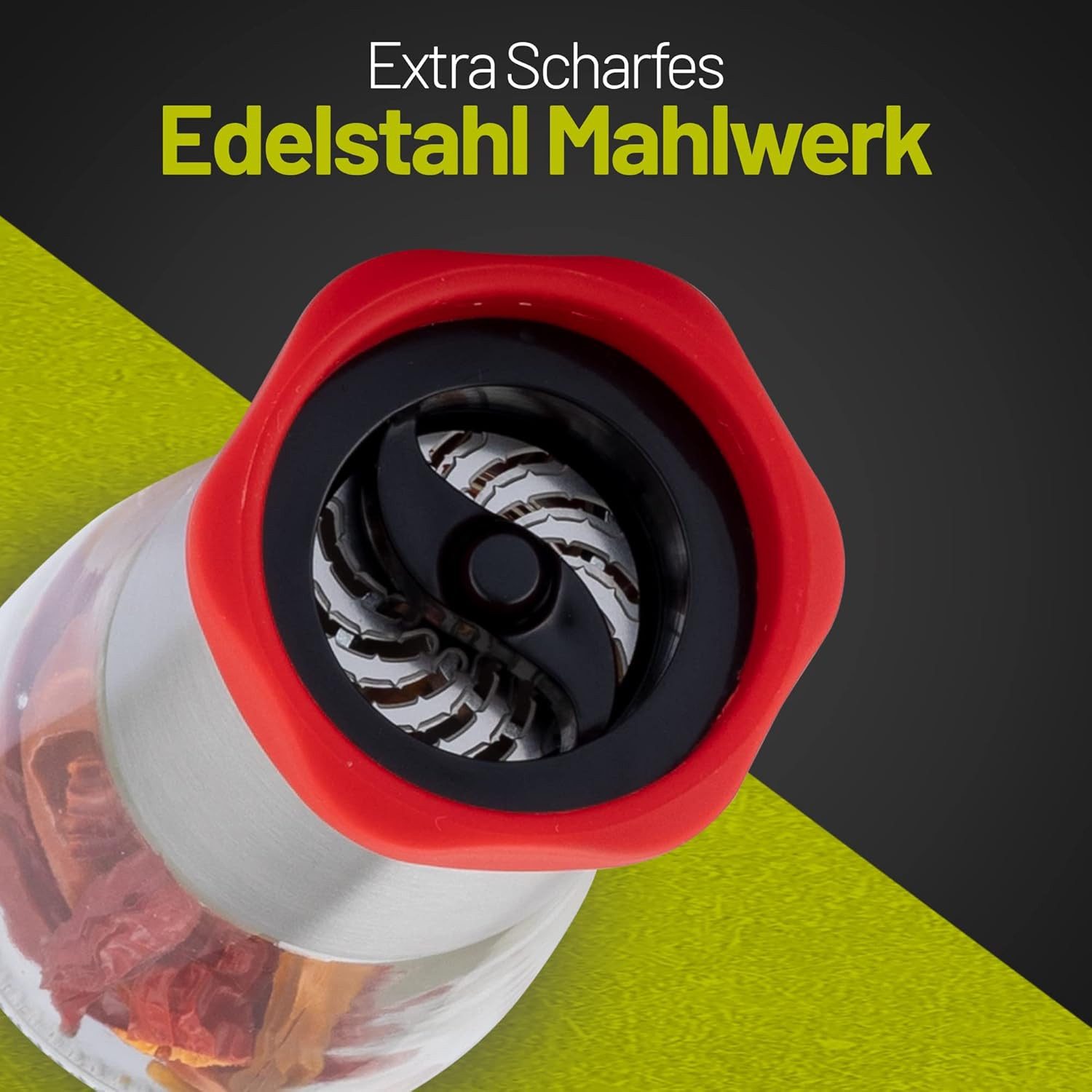 ZOLMER Chilimühle aus Edelstahl & Glas, Gewürzschneider Schneidwerk Chilischneider für grobe Gewürze & Chili, (1 Stück), Gewürzmühle Kräutermühle - mit Aroma-Schutzdeckel