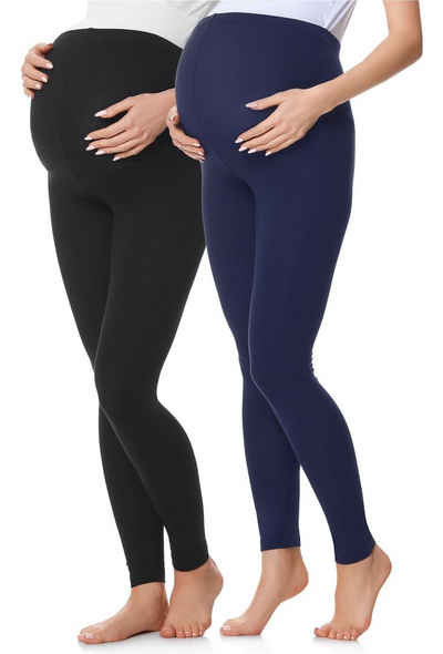 Be Mammy Umstandsleggings Lang Damen Umstandshose bequem BE20-230 (2-tlg) aus Baumwolle, elastischer Bund