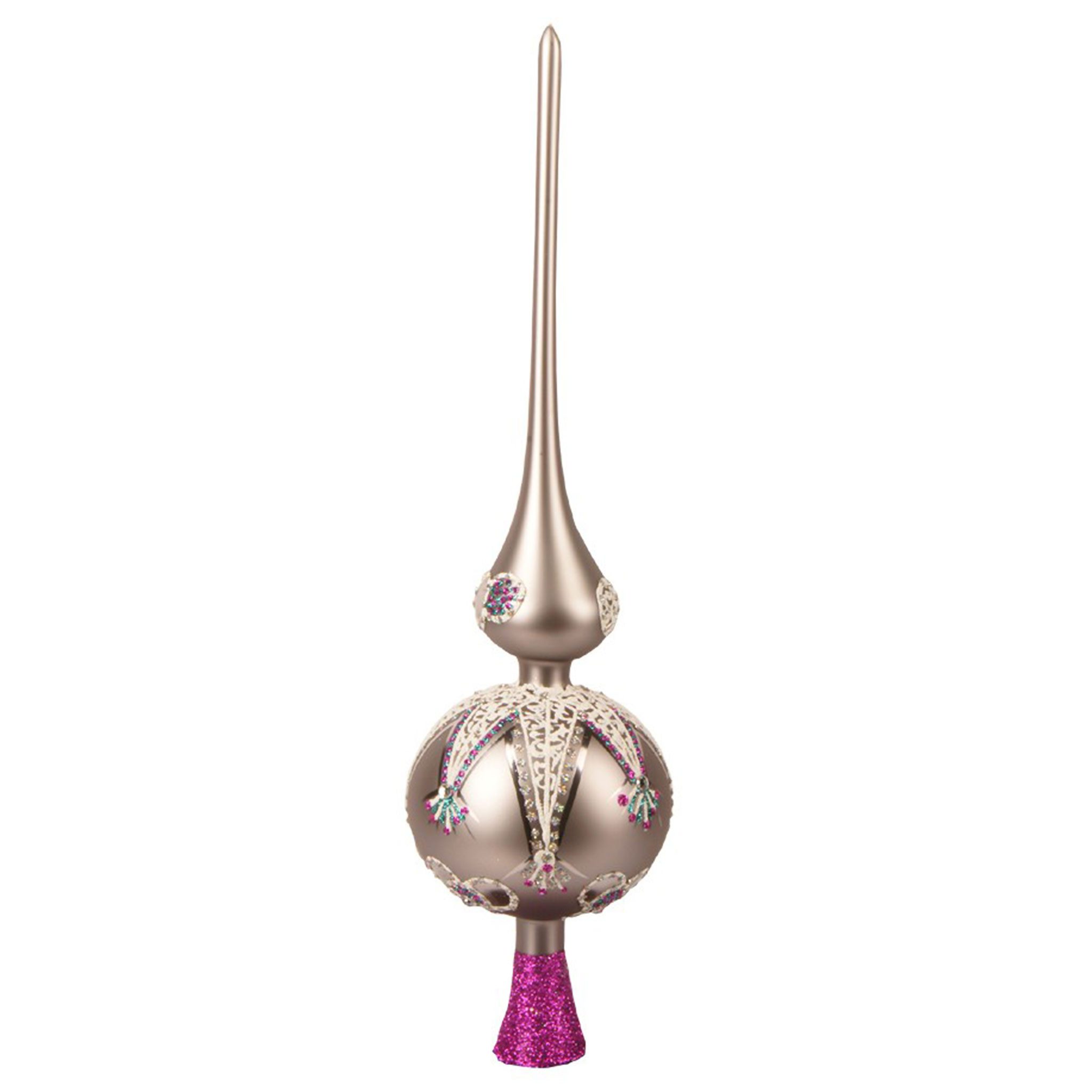 IMPULS Christbaumspitze, Christbaumspitze Glas 35cm mit Glitzer Ornamenten Taupe / Pink