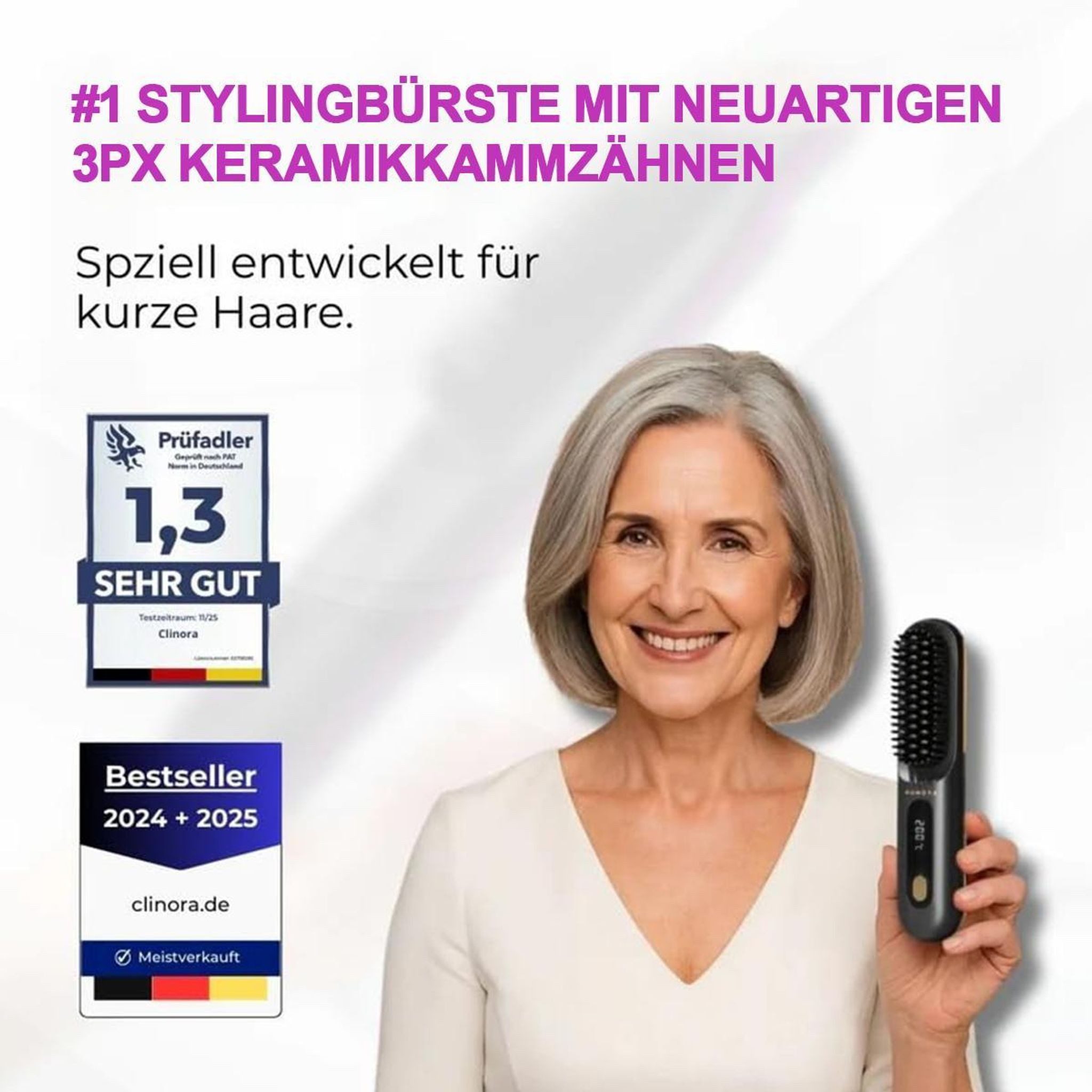 FELIXLEO Elektrohaarbürste Stylingbürste kurzes Haar elektrische Haarbürste LED 3 Stufen trocken