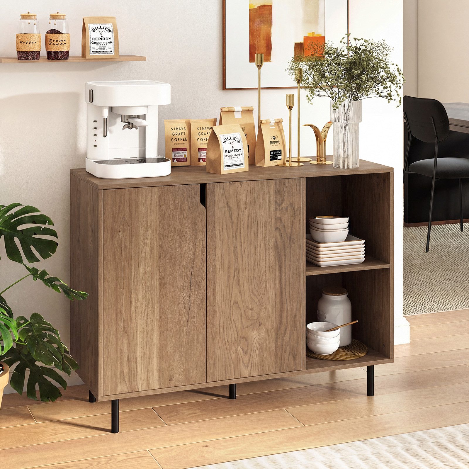 COSTWAY Sideboard, Anrichteschrank mit Fächern, verstellbare Ablagen, 106x38x80cm