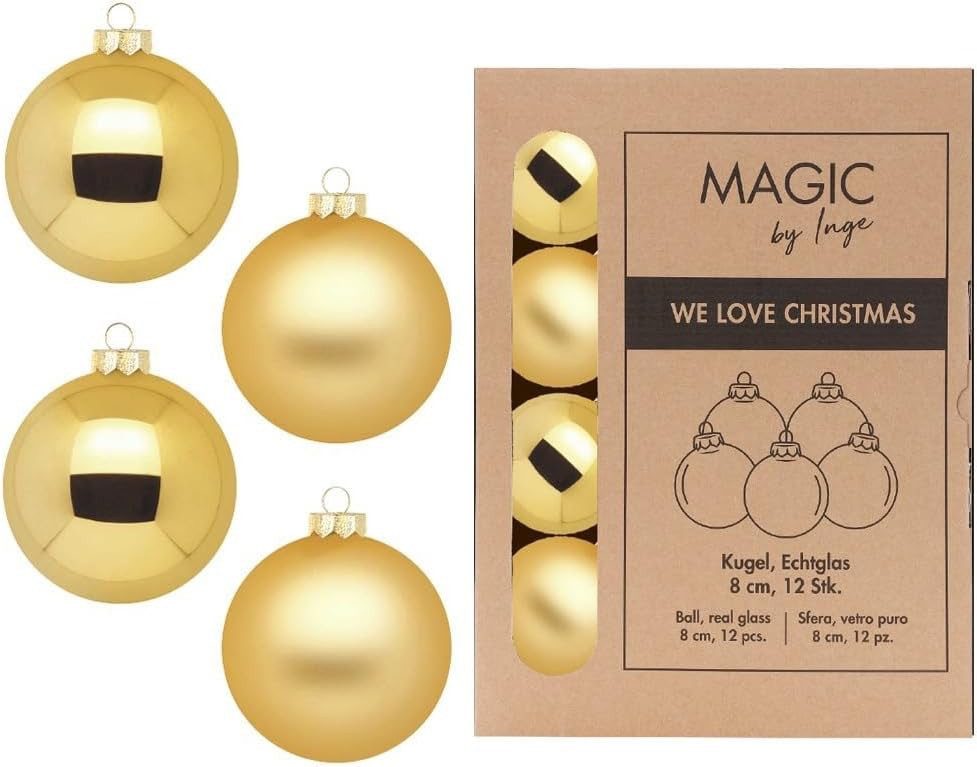 INGE-GLAS® Christbaumschmuck Glas-Christbaumkugeln, 8 cm, 12-teiliges Set, Glanz und Matt