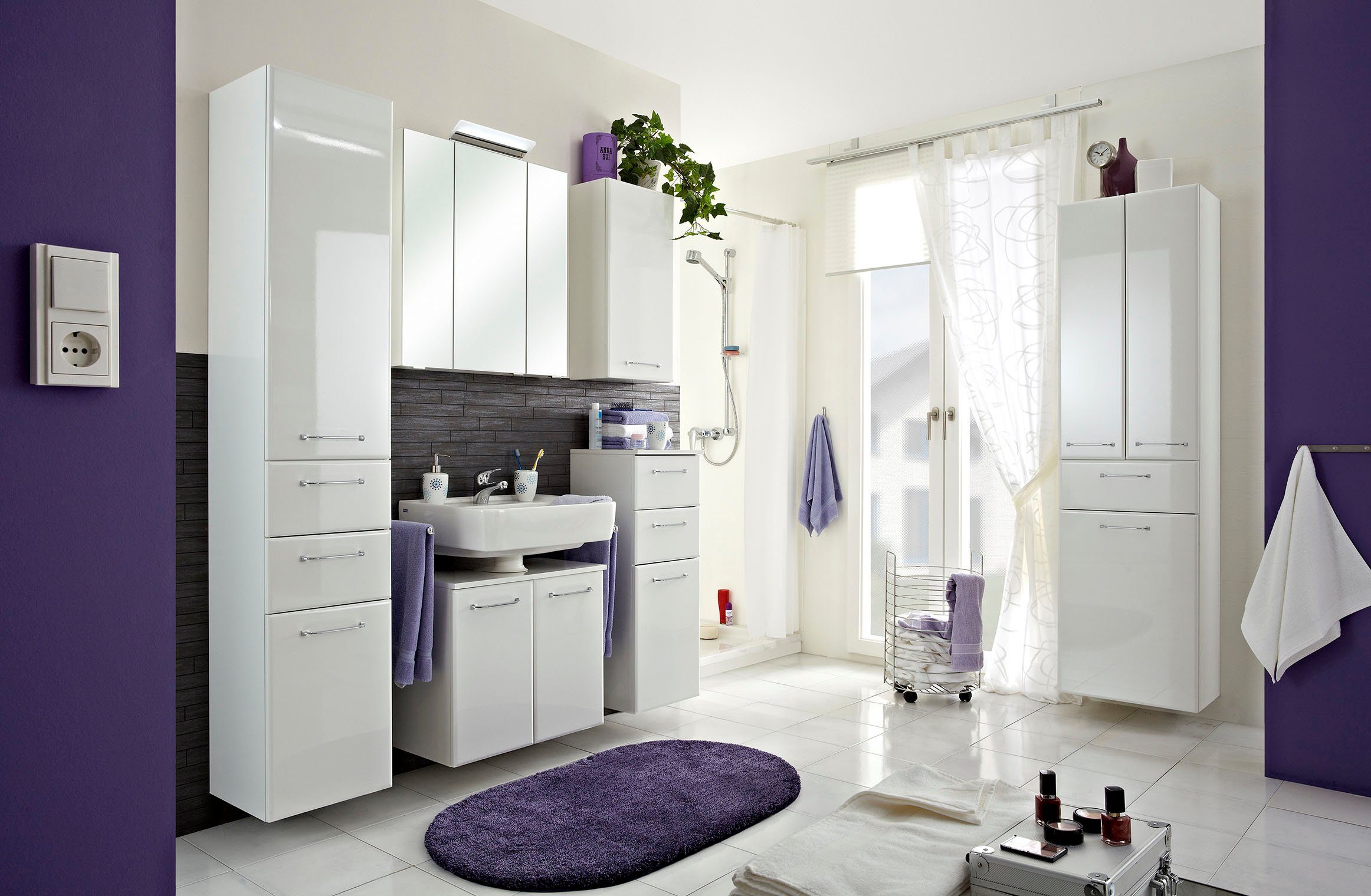 Saphir Hochschrank Quickset Badschrank 35 cm breit, 2 Türen, 2 Schubladen, 3 Einlegeböden Badezimmer-Hochschrank inkl. Türdämpfer, Griffe in Chrom glänzend – Bild 5 von 5