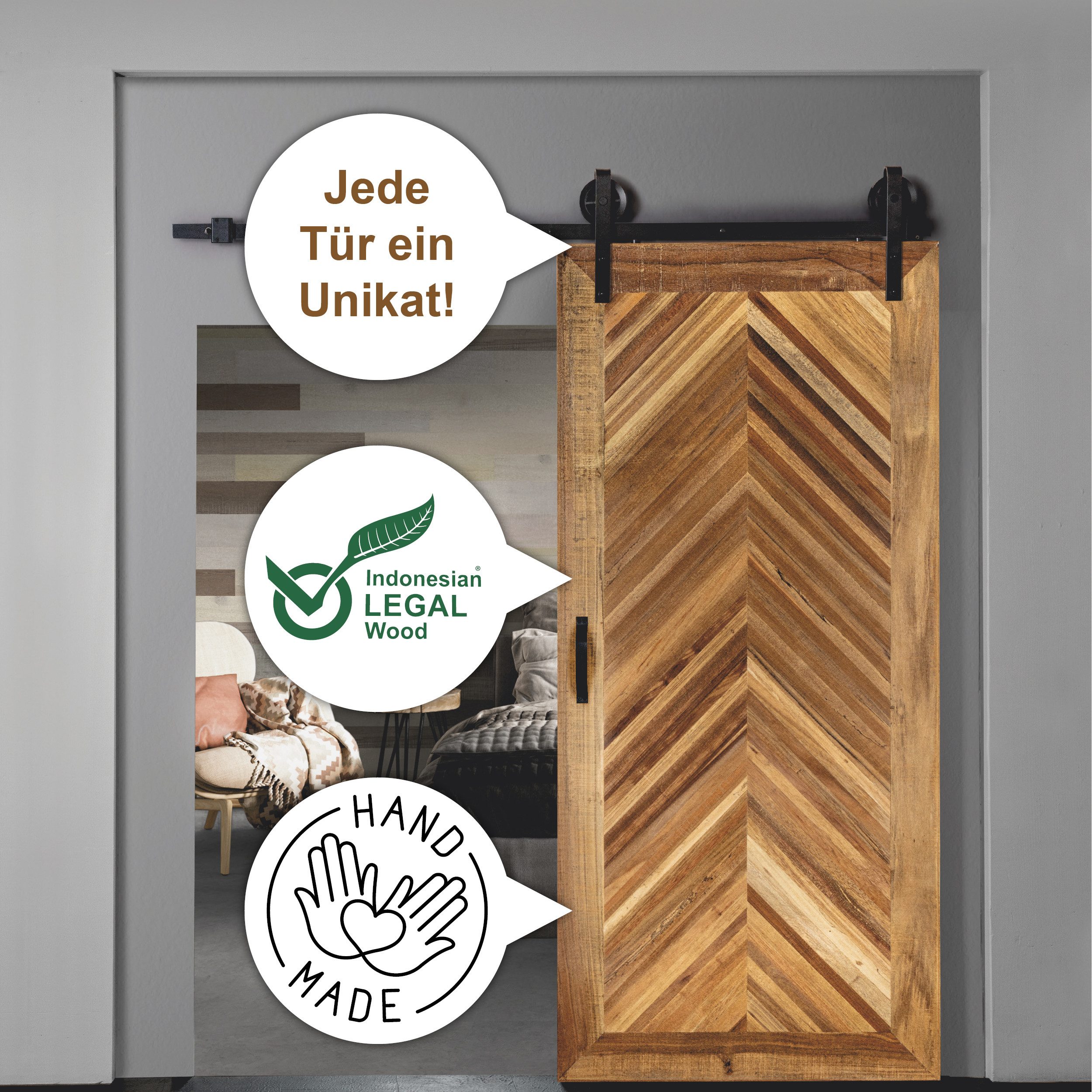 INDO Schiebetür Premium Holzschiebetür Scheunentor, 100x215 günstig online kaufen