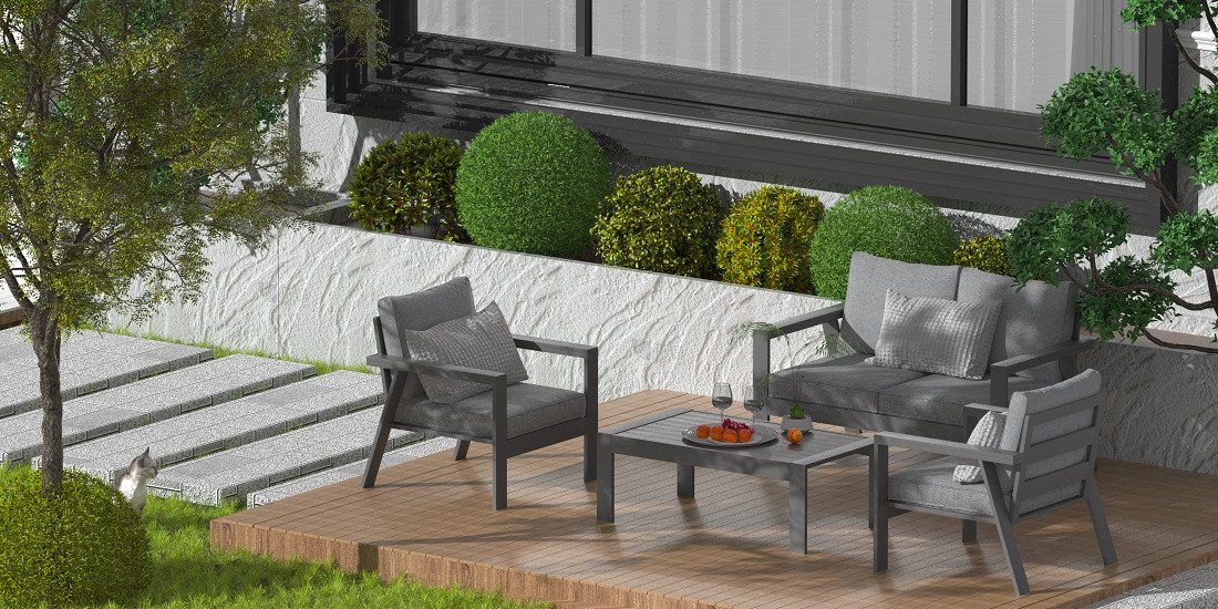 MeXo Gartenlounge-Set Balkonmöbel Set 4 Personen günstig online kaufen