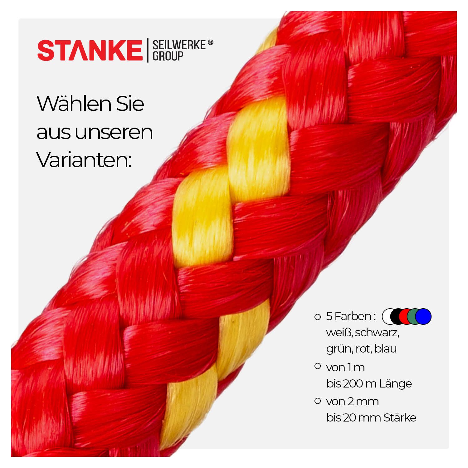 STANKE Seil Polypropylenseil 5 mm - 1 m Rot-Gelb Seil für Garten, Balkon, Dicke Schnur für Transport, Bauwesen, Segelzubehör PP Seil