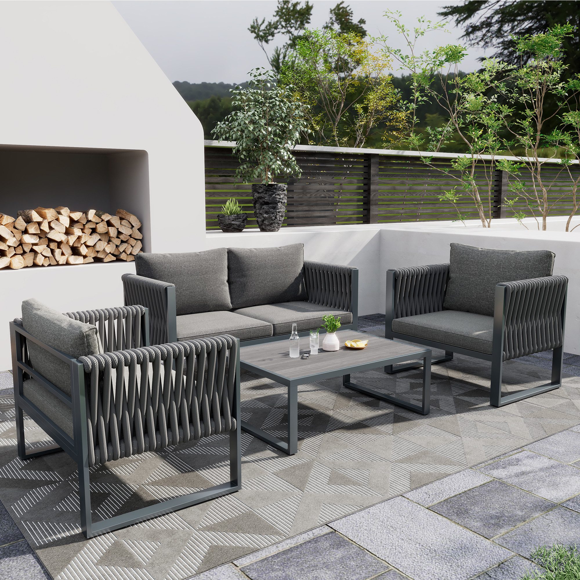 MODFU Gartenlounge-Set Gartenmöbel Set Seil Rope günstig online kaufen