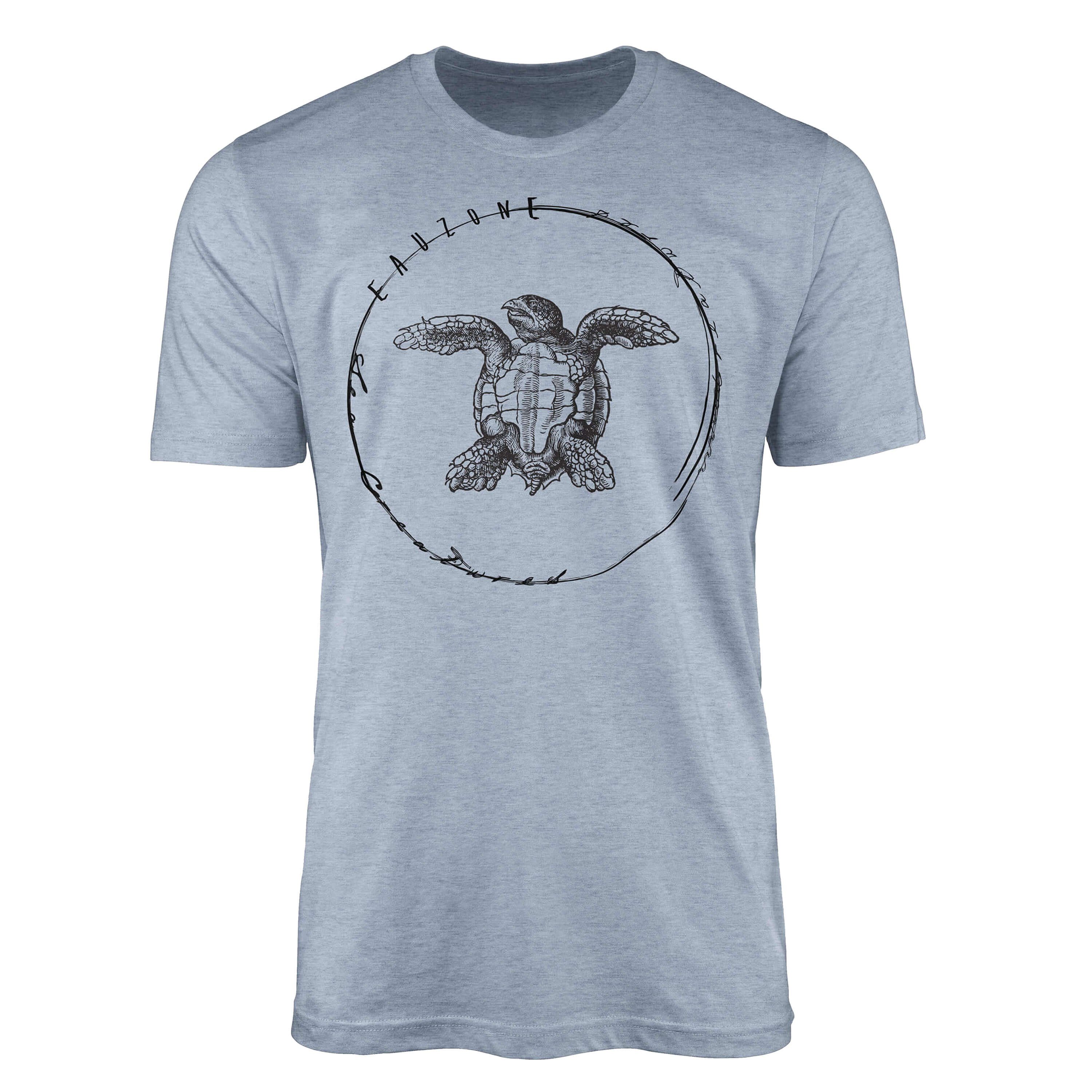 Sinus Art T-Shirt T-Shirt Tiefsee Fische - Serie: Sea Creatures, feine Struktur und sportlicher Schnitt / Sea 048 Stonewash Denim