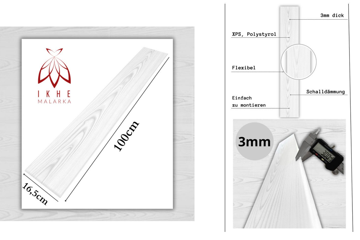 IKHEMalarka 3D Wandpaneel aus Polystyrol Styropor XPS 20qm / 120 Stück, BxL: 16,70x100,00 cm, Holzoptik Marmor Imitat Paneelen Wand Decken – Bild 3 von 5