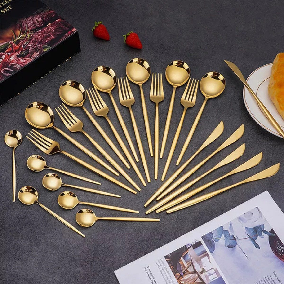 Cheffinger Besteck-Set Premium Besteckset 6 Personen 24-tlg Edelstahl Essbesteck (24-tlg)