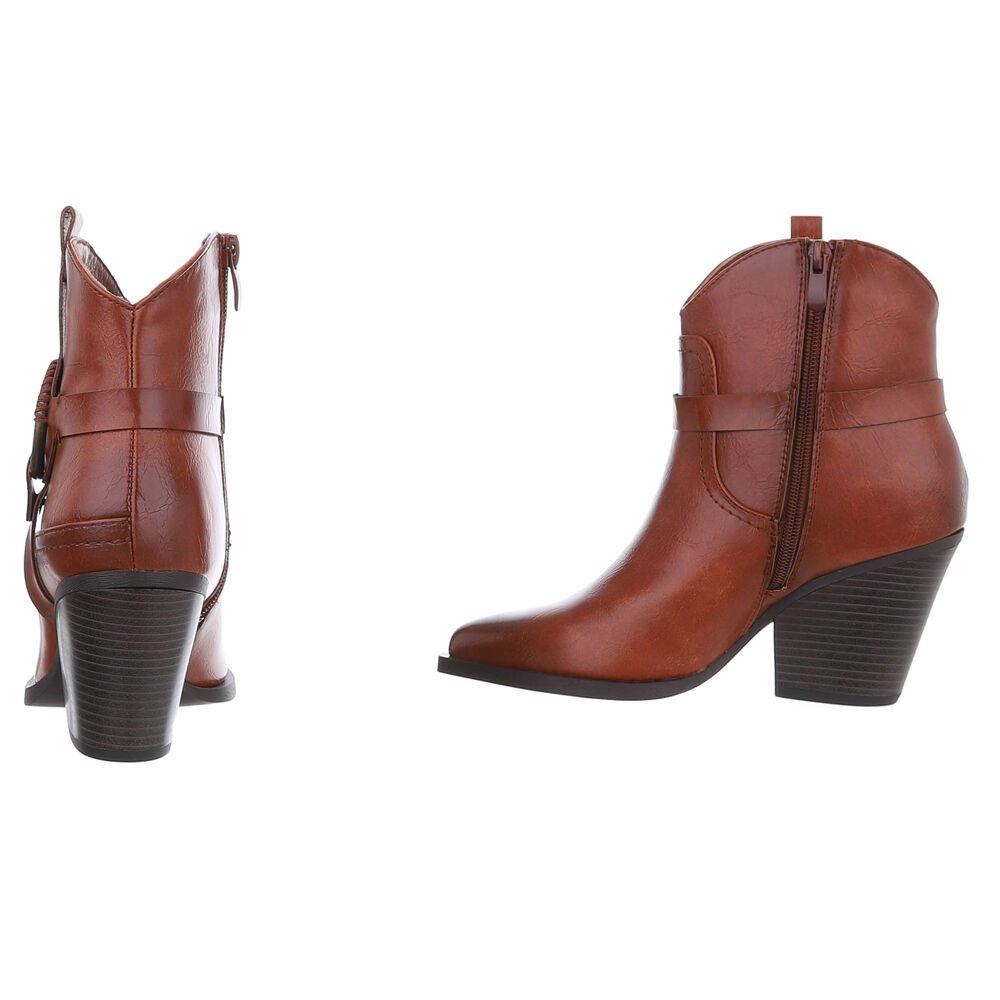 Ital-Design Damen Cowboyboots Western Westernstiefelette (88577593) Blockabsatz Stiefeletten in Camel