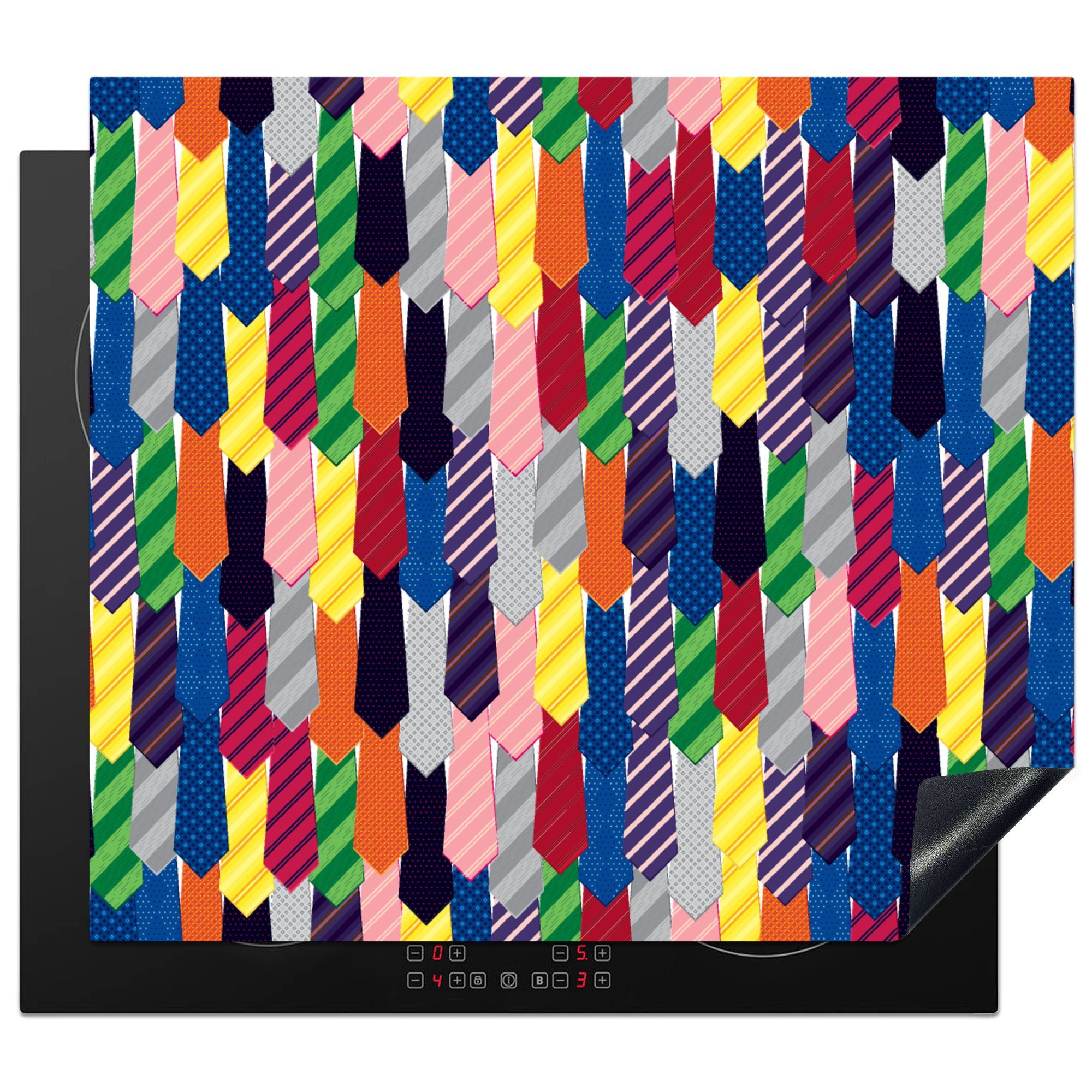 MuchoWow Herdblende-/Abdeckplatte Krawatte - Regenbogen - Muster, Vinyl, (1 tlg), 60x52 cm, Mobile Arbeitsfläche nutzbar, Ceranfeldabdeckung