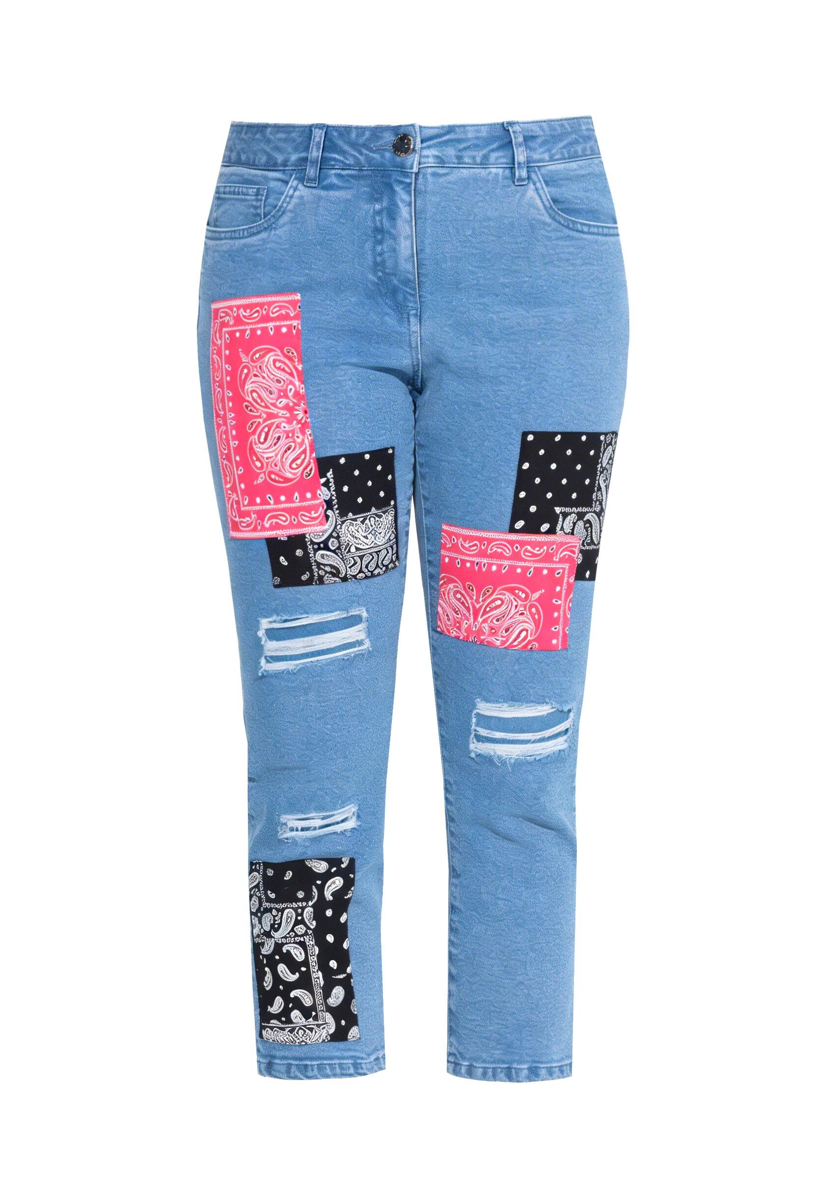 Angel of Style Regular-fit-Jeans 3/4-Jeans Amy farbige Bandana-Patches 5-Pocket