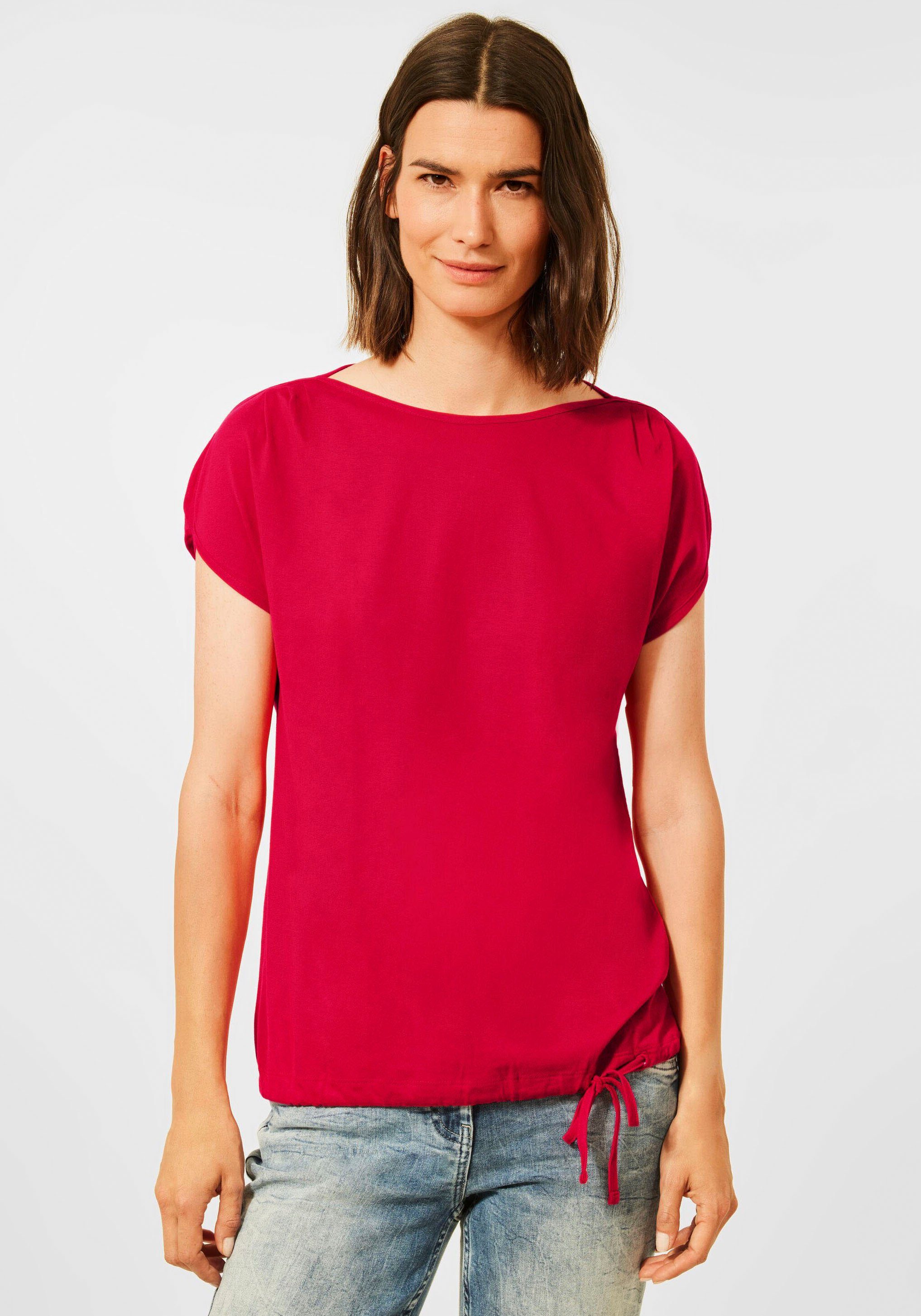 Damen Shirts Cecil T-Shirt Solid Shape mit Tunnelzugband im Saum