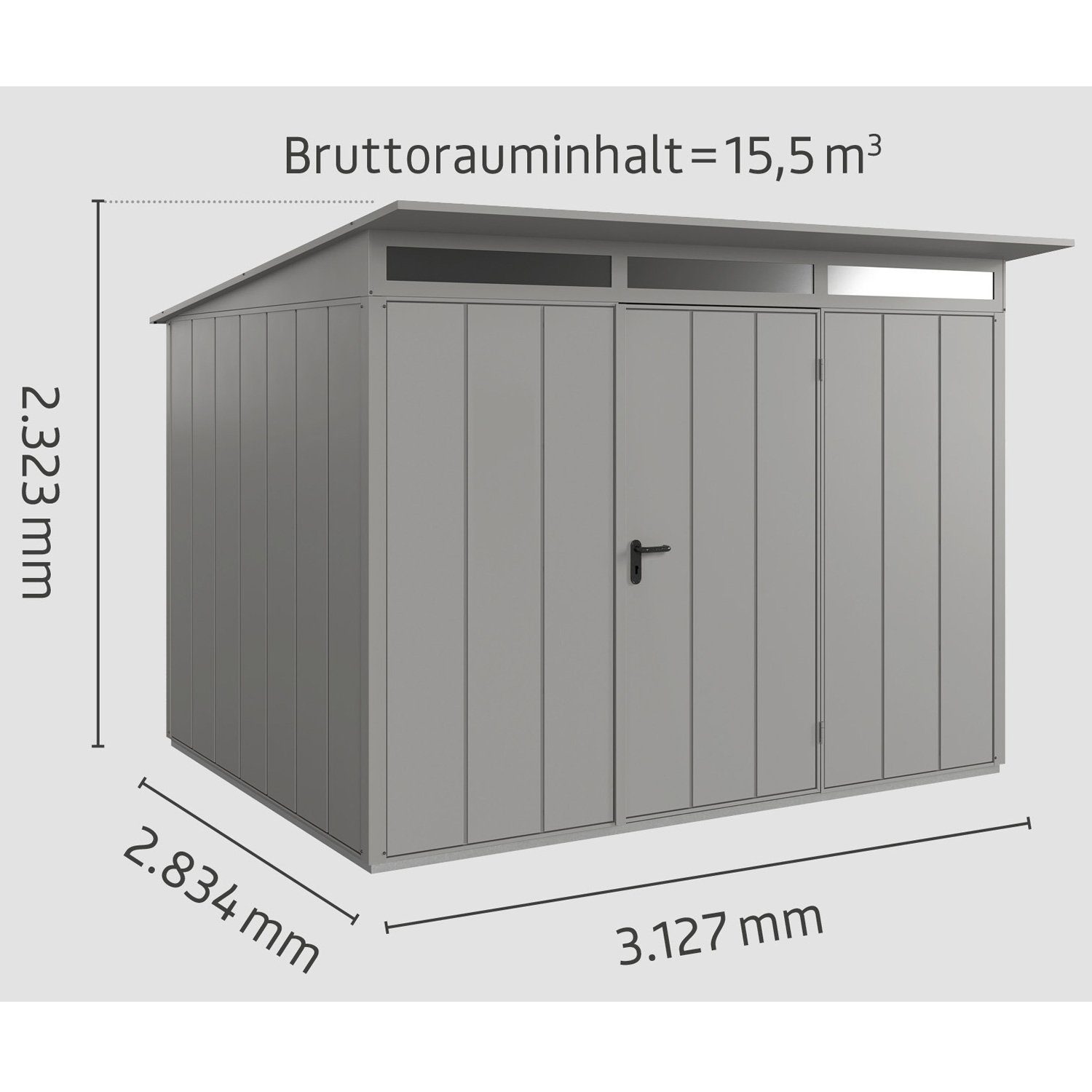 Pultdach graualuminium Hörmann Metall-Gerätehaus 1-flügelige Ecostar mit Elegant 3, Typ Tür Gerätehaus