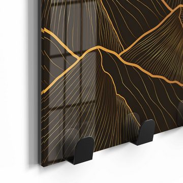 DEQORI Kleiderhaken 'Goldenes Linien Gebirge', Glas Garderobe Paneel magnetisch beschreibbar