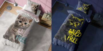 Kinderbettwäsche Set süßes Katzenbaby leuchtend im dunkeln, 140x200+70x80 Baumwolle, Häßler Homefashion, Baumwolle, 2 teilig