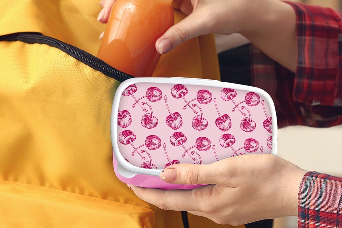 Snackbox, für Brotdose Mädchen, Lunchbox Kirschen Muster Erwachsene, Vintage (2-tlg), - - Kunststoff, MuchoWow Kinder, Kunststoff Rosa, Brotbox -