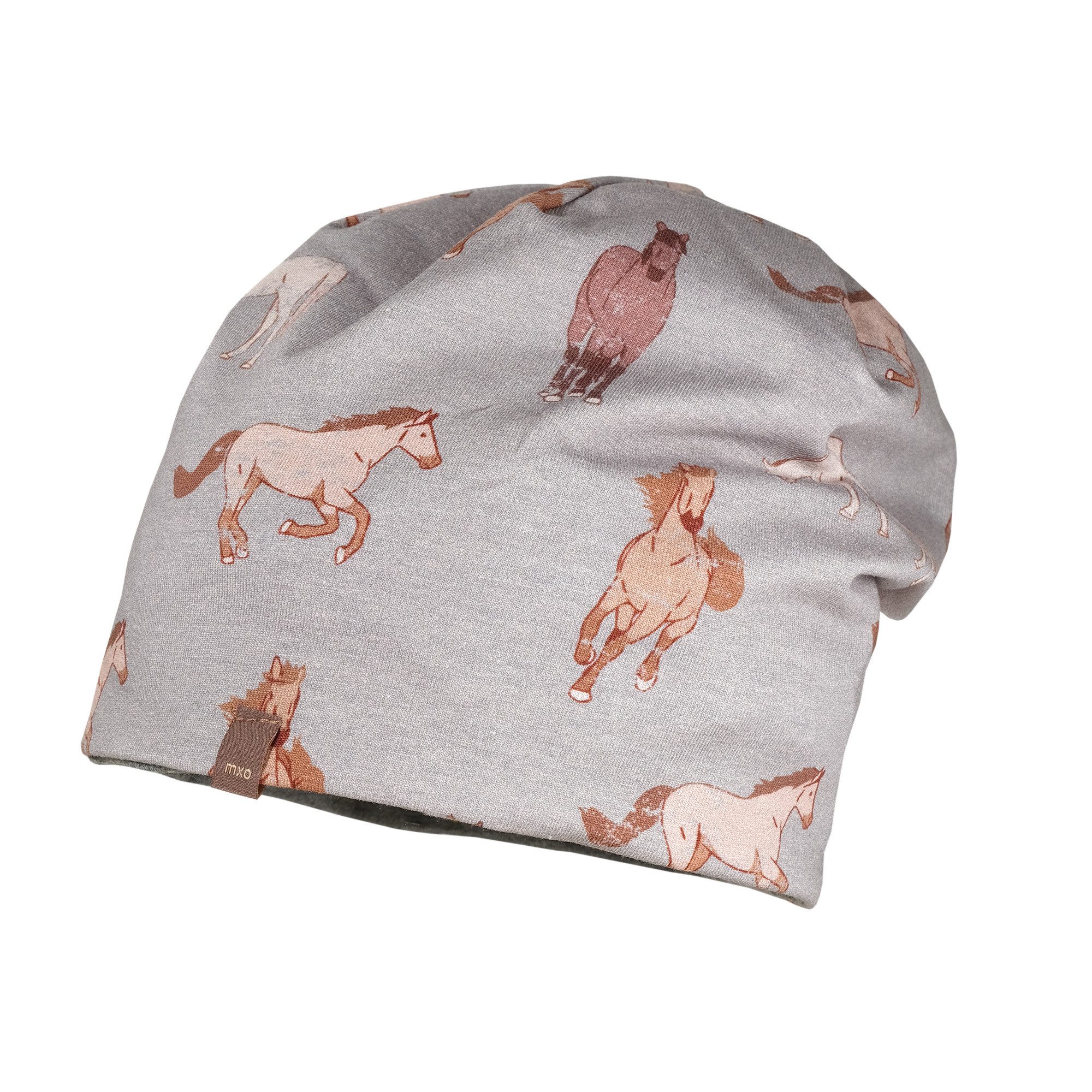 MAXIMO Jerseymütze MINI-Beanie, reversible Jersey bedruckt/Jersey Melange (1-St) Baumwolljersey