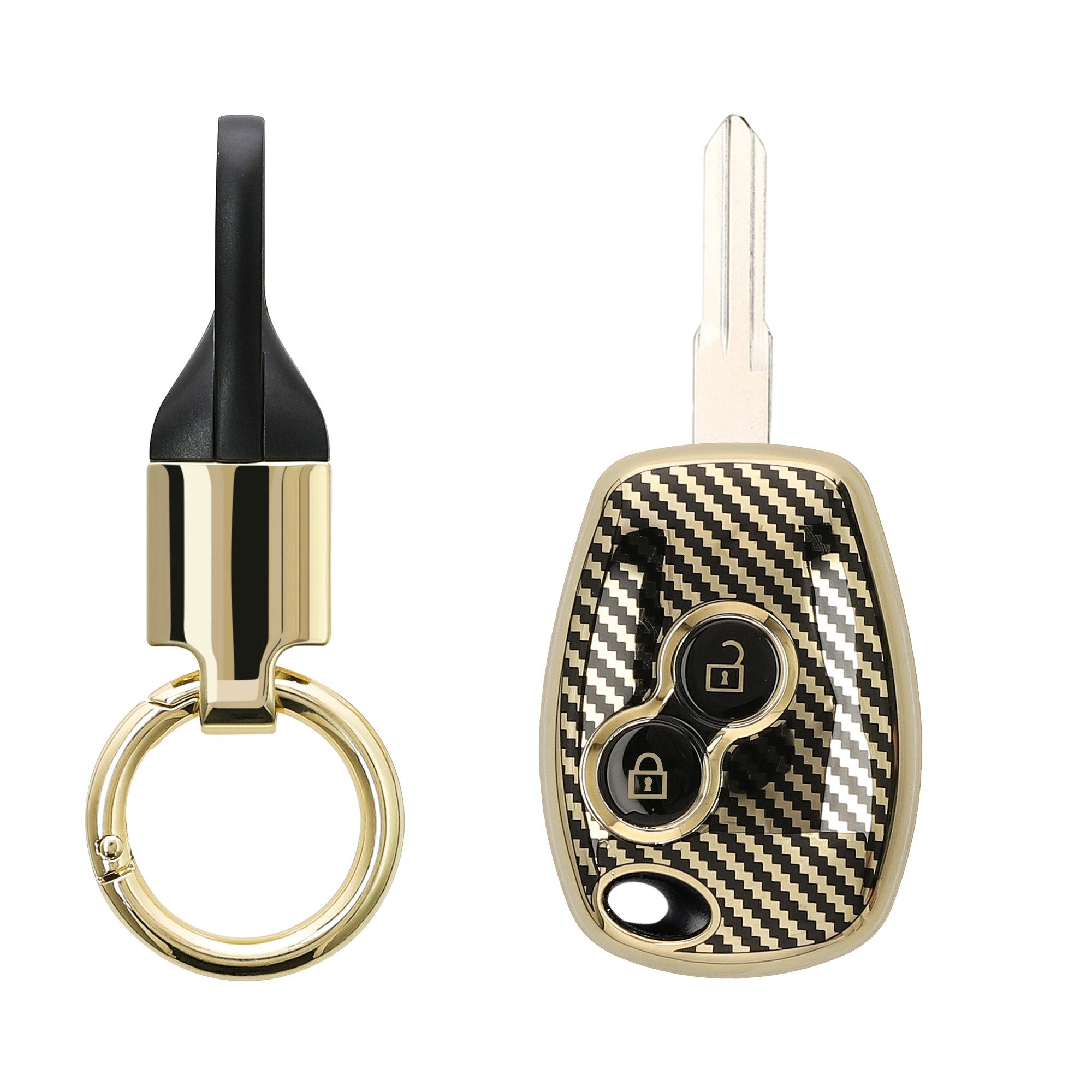 kwmobile Schlüsseltasche Hülle für Renault Dacia 2-Tasten Autoschlüssel (1-tlg), Schlüsselhülle mit Key Ring Anhänger - Cover Gold Schwarz