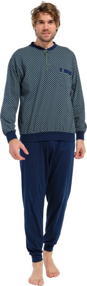 Robson Schlafanzug Herren Pyjama mit Knopfleiste und Bündchen (2 tlg)  Baumwolle