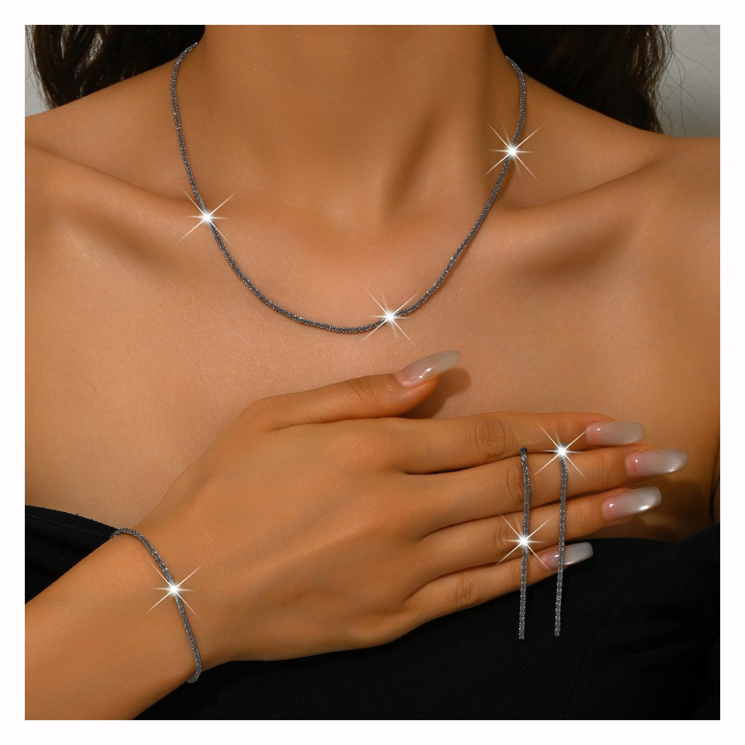 Bextsrack Schmuckset Damenschmuck-Set, 3-teilig mit Ohrringen, Halskette und Armband