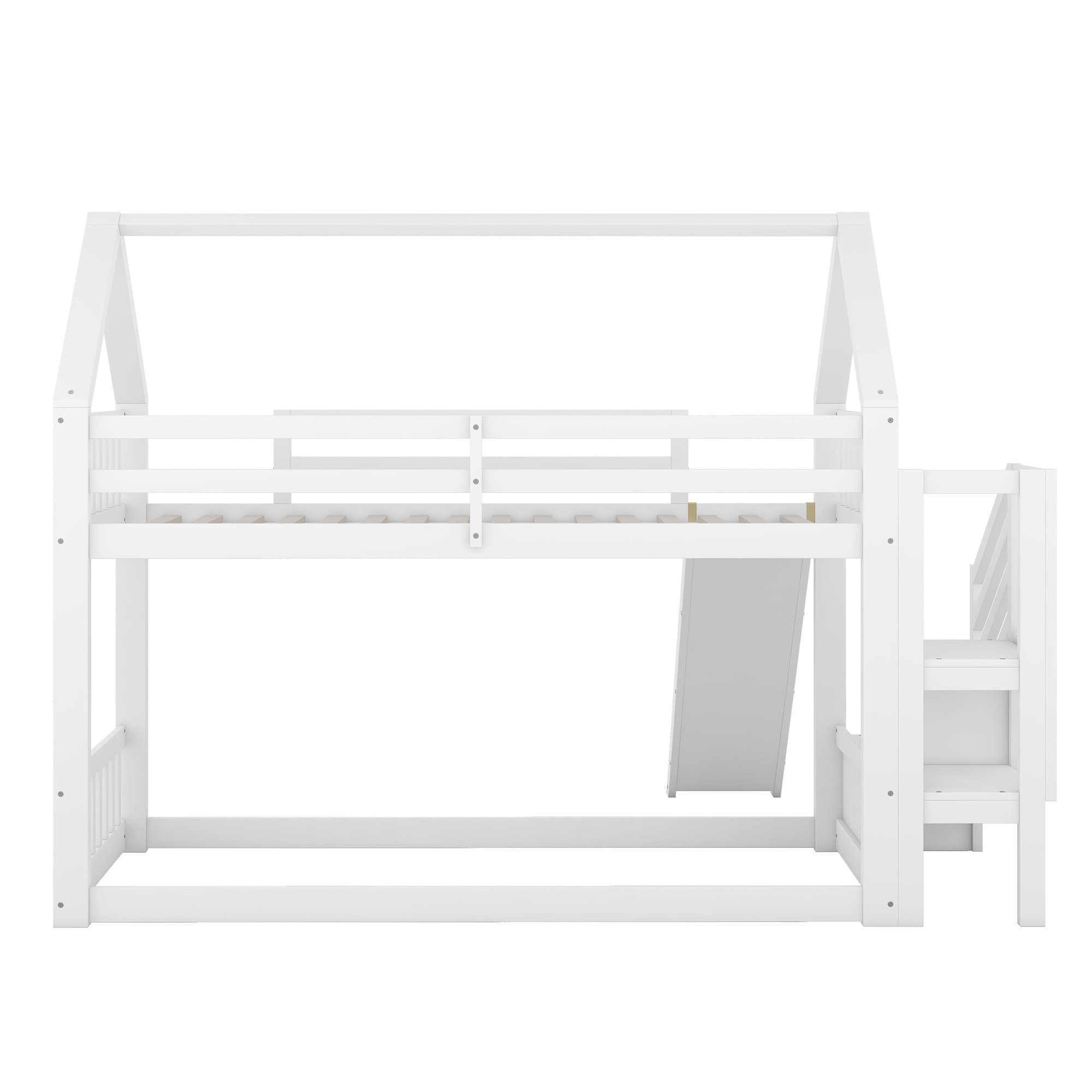 geeignet für Etagenbett, Weiß Hausbett Stauraumtreppe Bett Matratze (mit Ohne Jugendliche, Geländer), Kinderbett, Rutsche, 90x200cm OKWISH Kinder, mit und