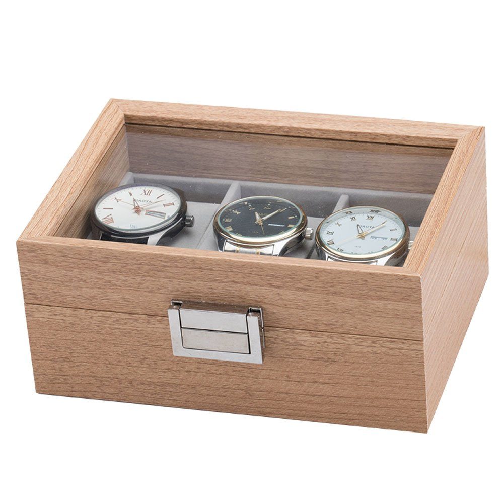mixed24 Schmuckkasten Uhren Deckel Uhrenlade Uhrenkoffer Armbanduhren für aus für Aufbewahrung Uhrenbox Uhrenaufbewahrung, Holz Uhrenkiste Echtglas 3