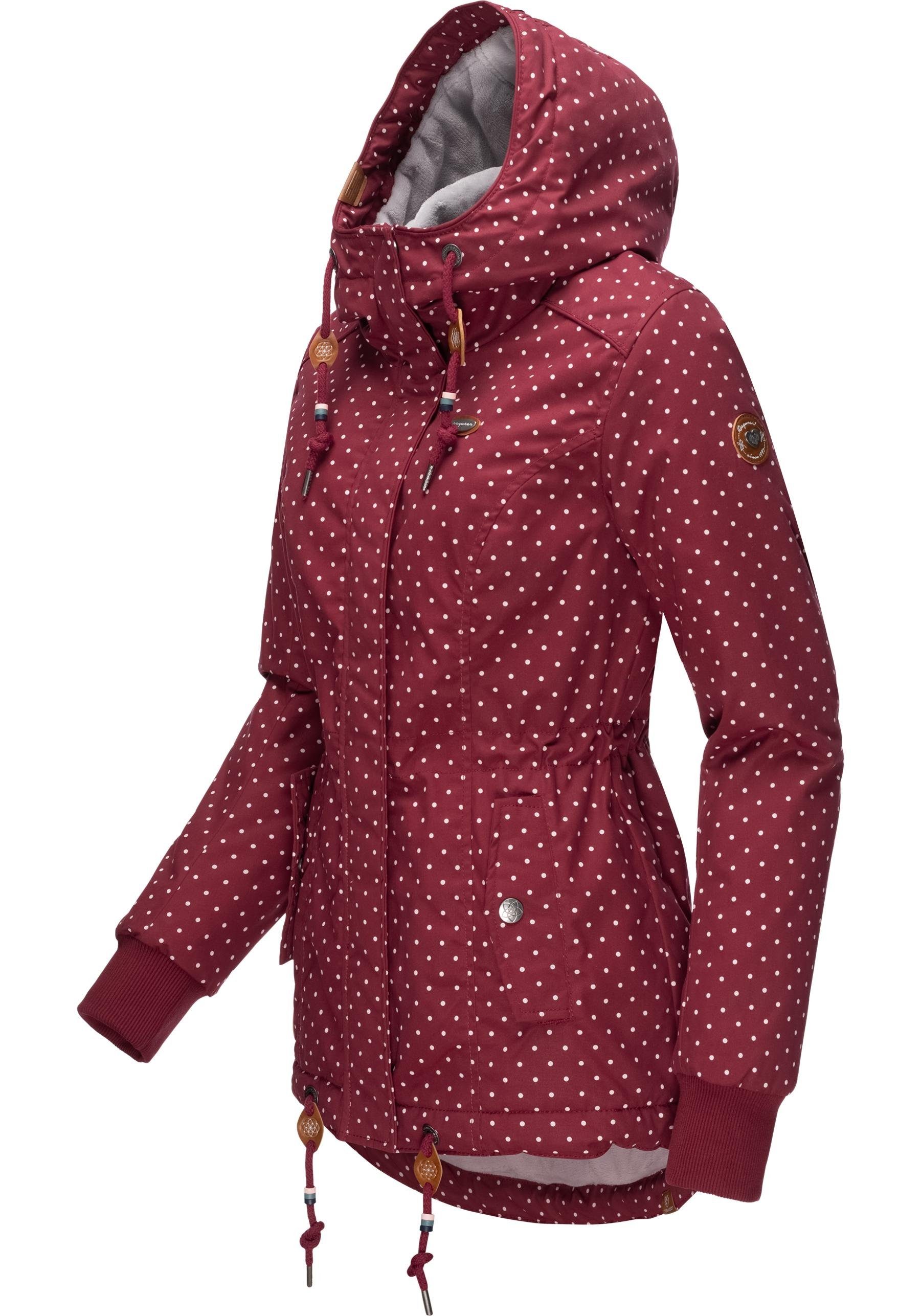 Ragwear Winterjacke Danka Dots Intl. Kapuze stylische weinrot Winter Outdoorjacke mit