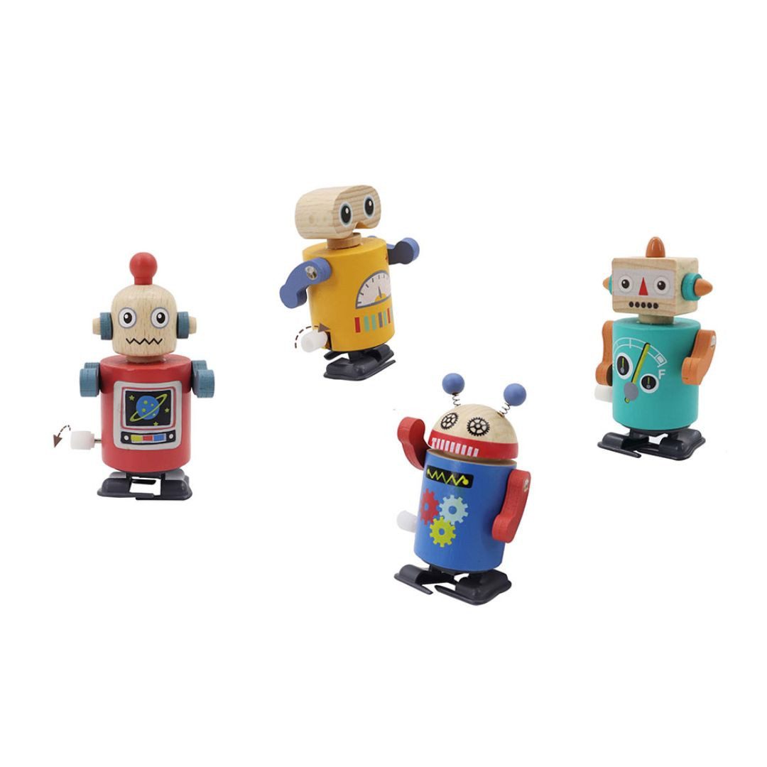 suebidou Roboter Kleine Roboter zum Aufziehen aus Holz, nachhaltig, kreativ, zum Aufziehen