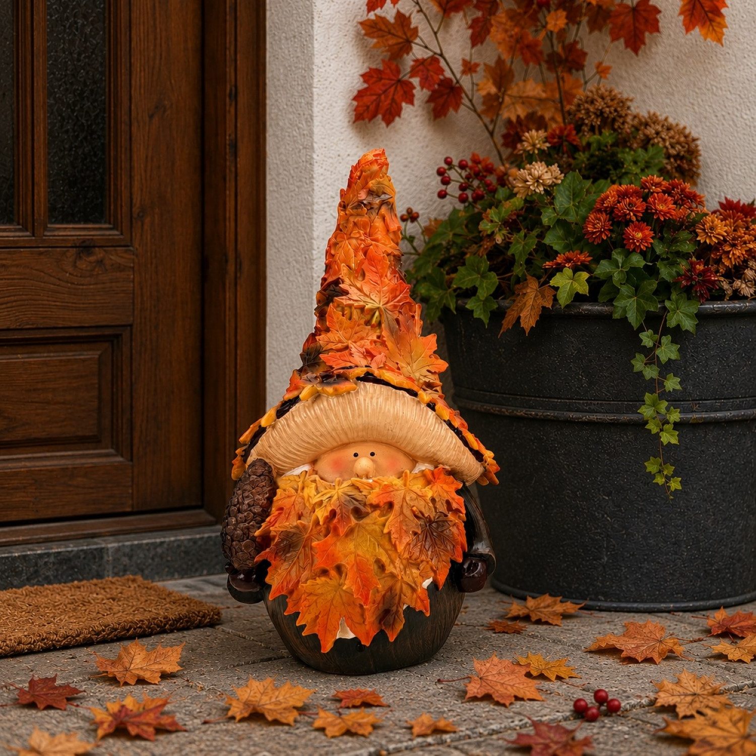 Online-Fuchs Gartenfigur für draußen - Zwerg, Wichtel, Gnom, bis 34 cm groß - Herbstdekoration, (Gartendeko, sorgen für eine warme Herbstatmosphäre), aus hochwertigem Kunstharz (Polyresin) gefertigt - wetterfest