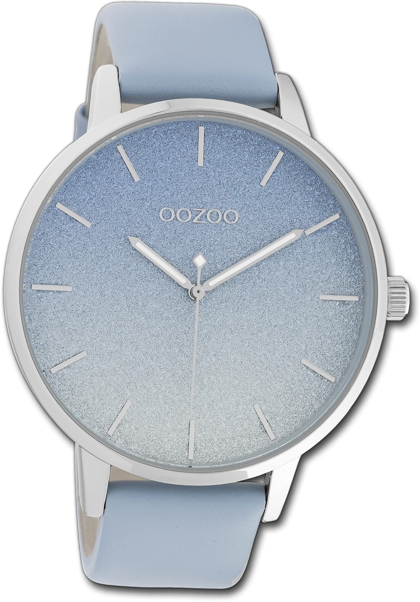 Damen Damenuhr OOZOO Armbanduhr extra Lederarmband Oozoo (ca. Quarzuhr Timepieces, 48mm) rundes hellblau, groß Gehäuse,