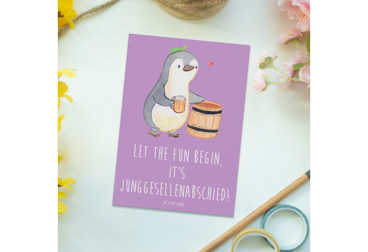 Thumbnail - Mr. & Mrs. Panda Postkarte Junggesellenabschied Spaß - Lavendeltraum - Geschenk, Abend voller Ab