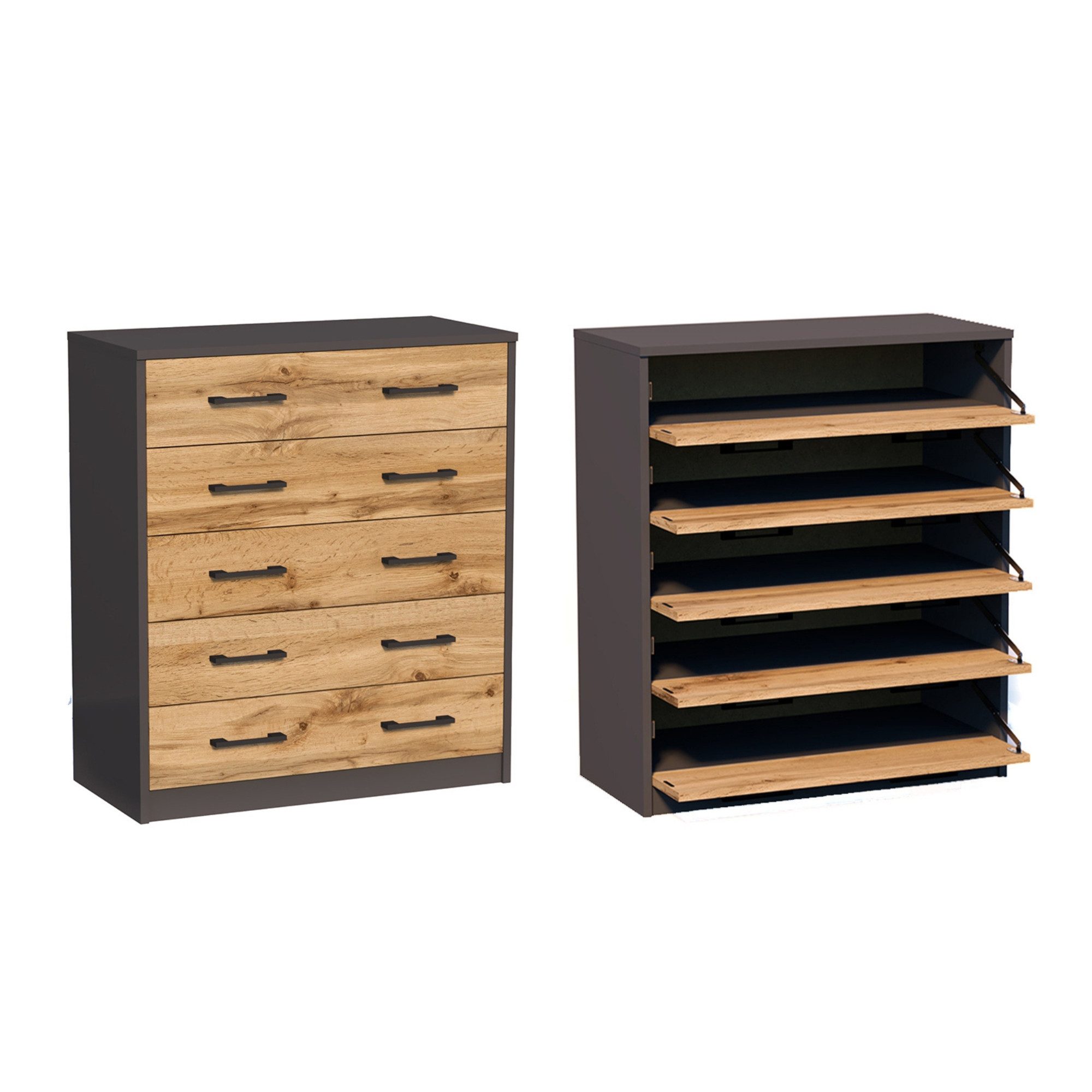 Home Collective Schuhschrank mit 5 aufklappbaren Schubladen, Schuhregal mit 5 Fächern (matte Oberfläche, platzsparende Schuhaufbewahrung) weiche abgerundete Kan – Bild 3 von 3