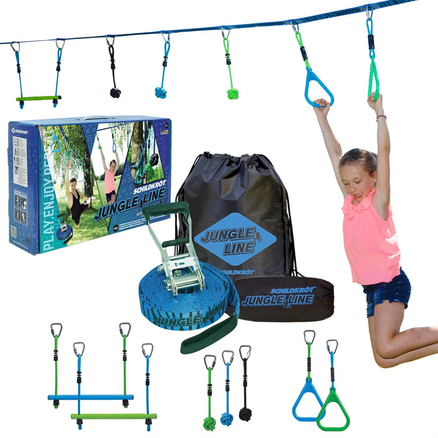 Schildkröt Slackline Jungle Line Starter Set, Hangelparcours Set für Kinder und Erwachsene