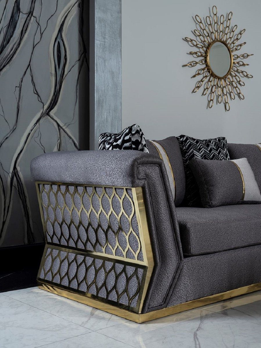 Wohnzimmer Kissen Casa Sofa - Elegantes Gold - Luxus Padrino mit / dekorativen Möbel Dunkelgrau Luxus Sofa Sofa Wohnzimmer