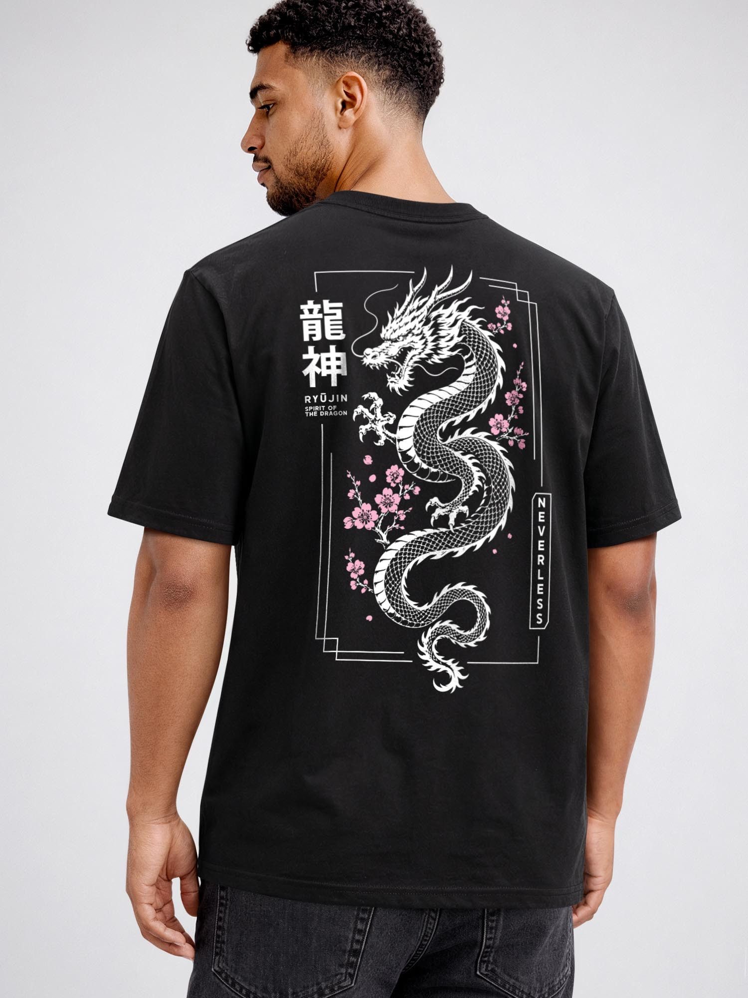 Neverless Oversize-Shirt Herren T-Shirt - Design Sakura Dragon - Relaxed Fit Printshirt Sommer mit Print – Bild 2 von 5