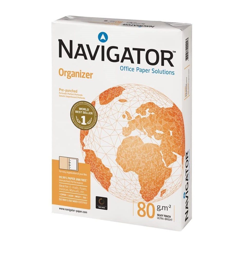NAVIGATOR Drucker- und Kopierpapier Navigator - 4-fach 80g/m² Blatt gelocht 500 weiß Organizer DIN-A4