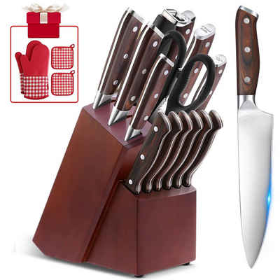 Authmic Messerblock Messerblock Profi Messer Set, ergonomische Holzgriffe, (15tlg), Küchenmesser,mit Messerschärfer,Haushaltsmesser (15-tlg)
