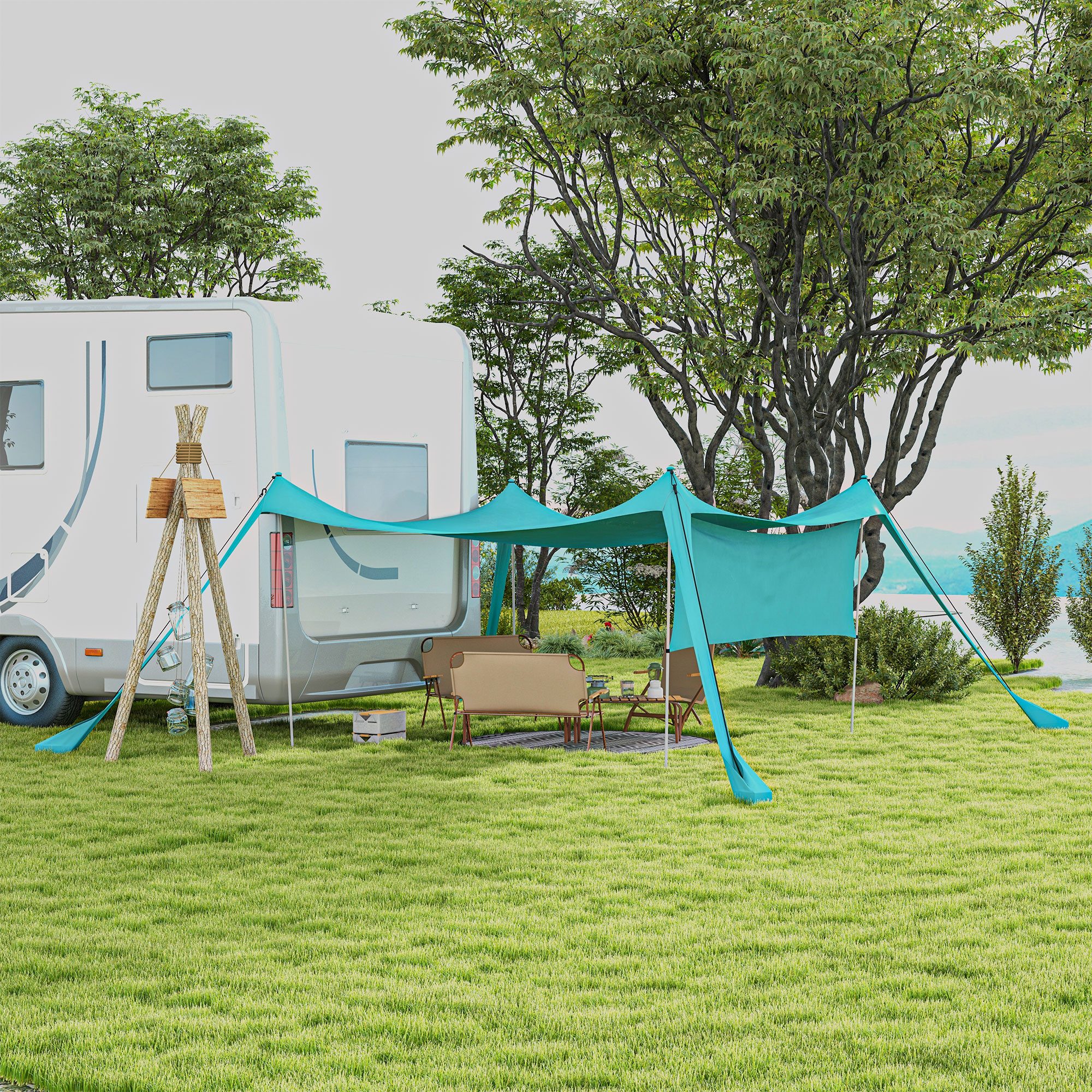 Outsunny Sonnensegel Wetterschutz mit Stahlstangen, Schaufel, Tragetasche, günstig online kaufen