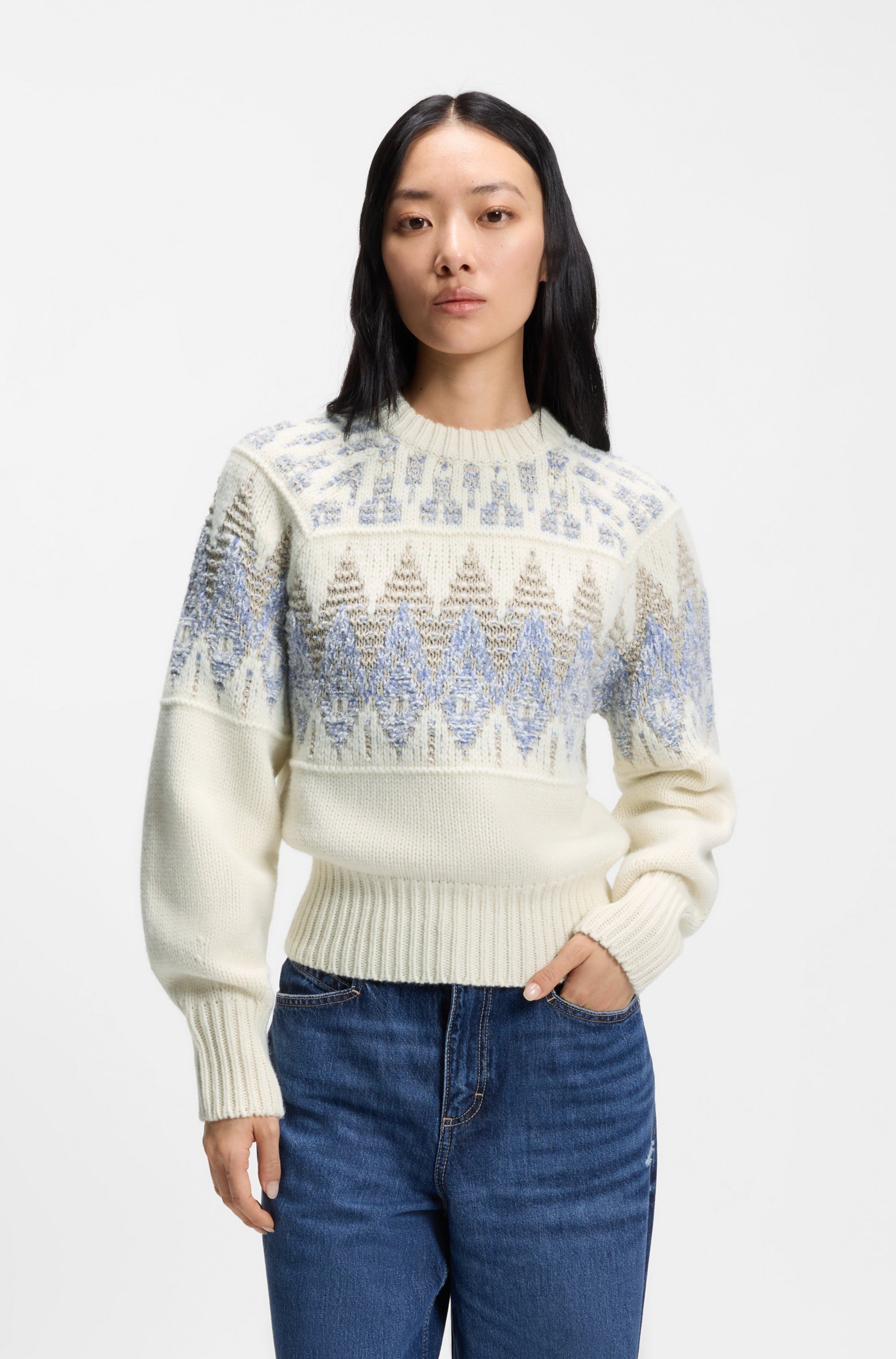 BOSS ORANGE Strickpullover Farombo Premium Damenmode mit Jacqaurdmuster, Ru günstig online kaufen