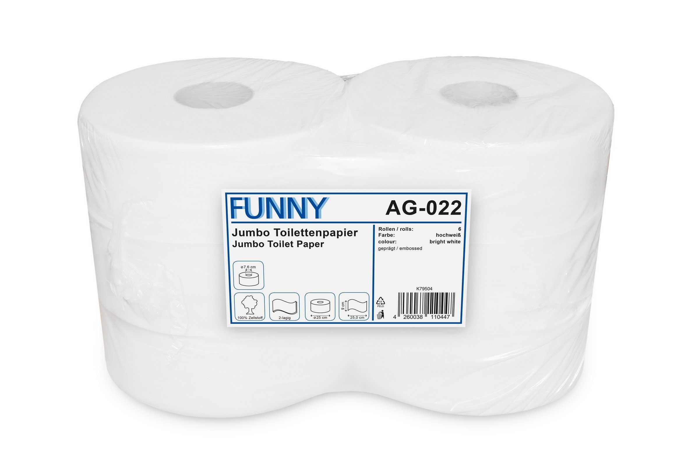 Funny Toilettenpapier 6-12 Jumbo Rollen, Zellstoff, Ø18-25 cm