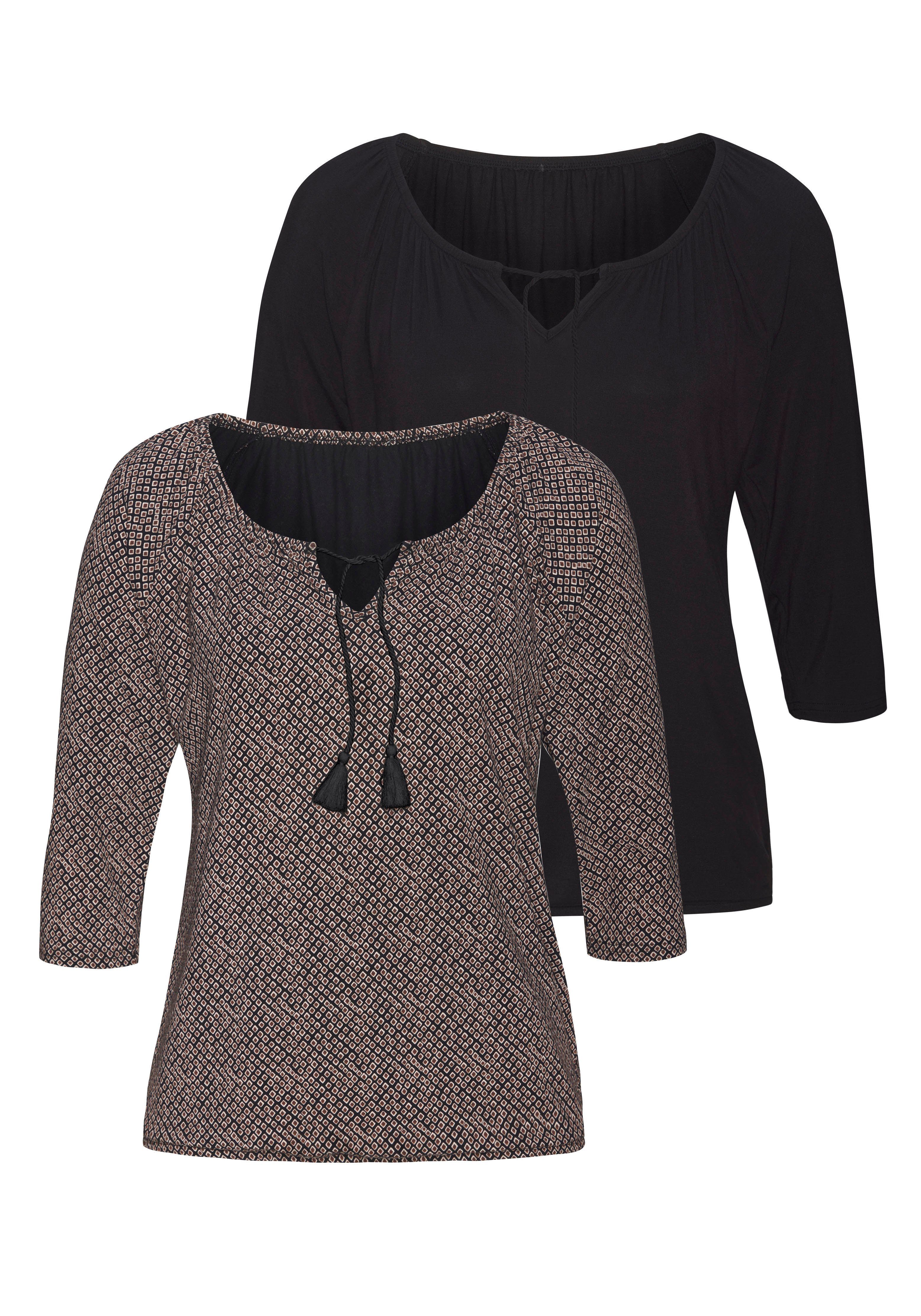 LASCANA 3/4-Arm-Shirt "mit modischen Tasseln", (2er-Pack), aus weichem Visk günstig online kaufen