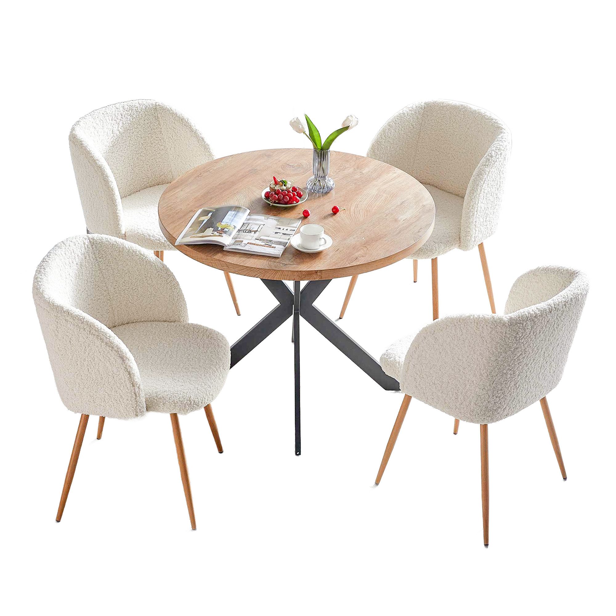 NORDICANA Essgruppe runder Esstisch Ø 95 cm mit Esszimmerstuhl, (5-tlg., 1 Esstisch und 4 Küchenstühle) – Bild 3 von 5