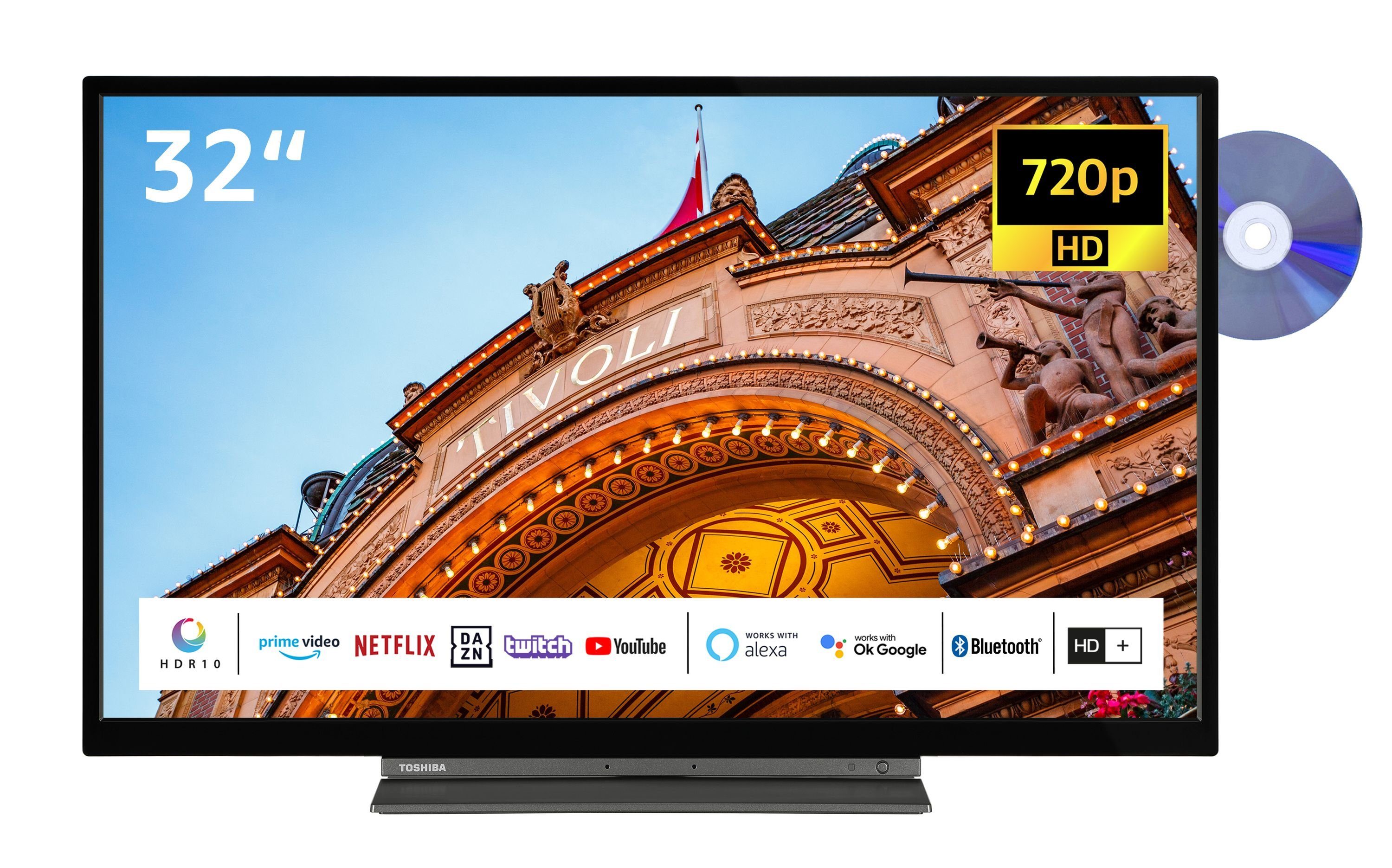 TV, DVD-Player, Triple-Tuner, inklusive) 32WD3C63DAY/2 HD-ready, Fernseher Monate cm/32 HD+ (80 Toshiba Smart HDR, 6 LCD-LED Zoll,