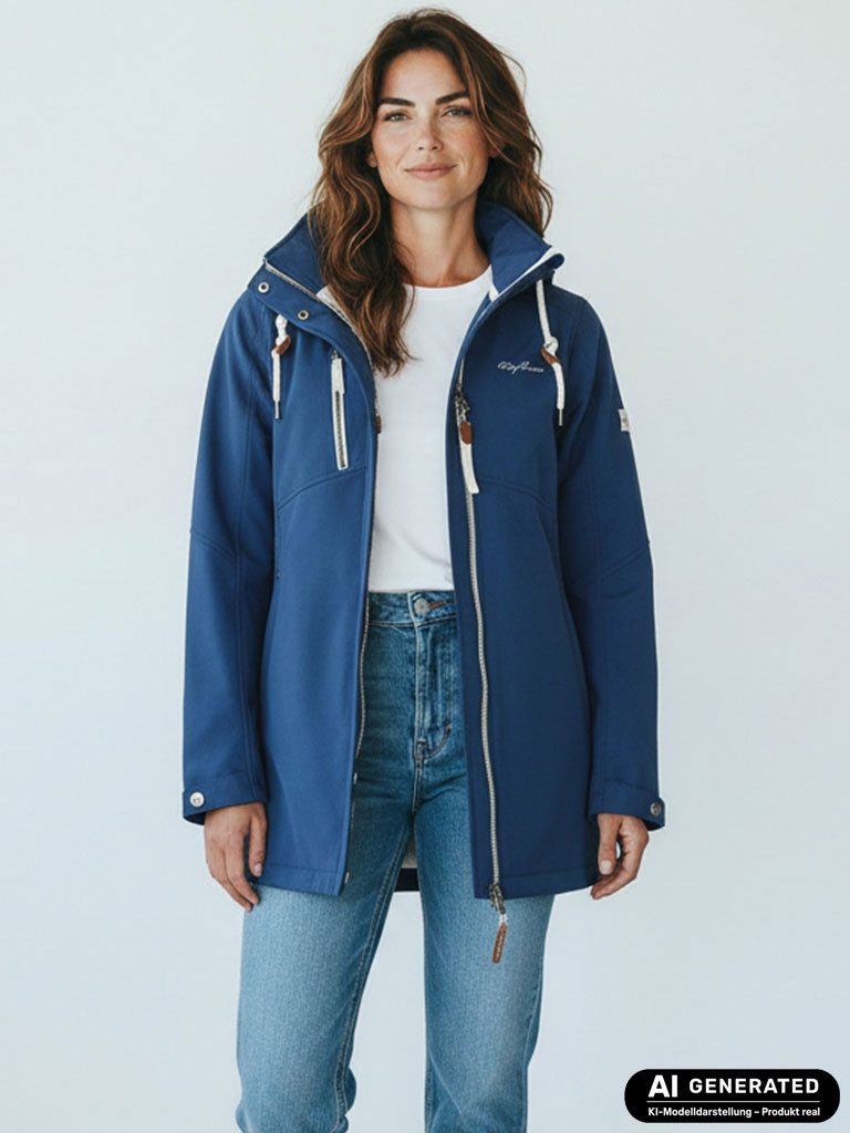 Dry Fashion Softshellmantel Büsum Damen Softshelljacke Fleece-Innenfutter - Mantel Jacke Outdoor Atmungsaktiv, Verstellbare & abnehmbare Kapuze, 2-Wege-Reißverschluss